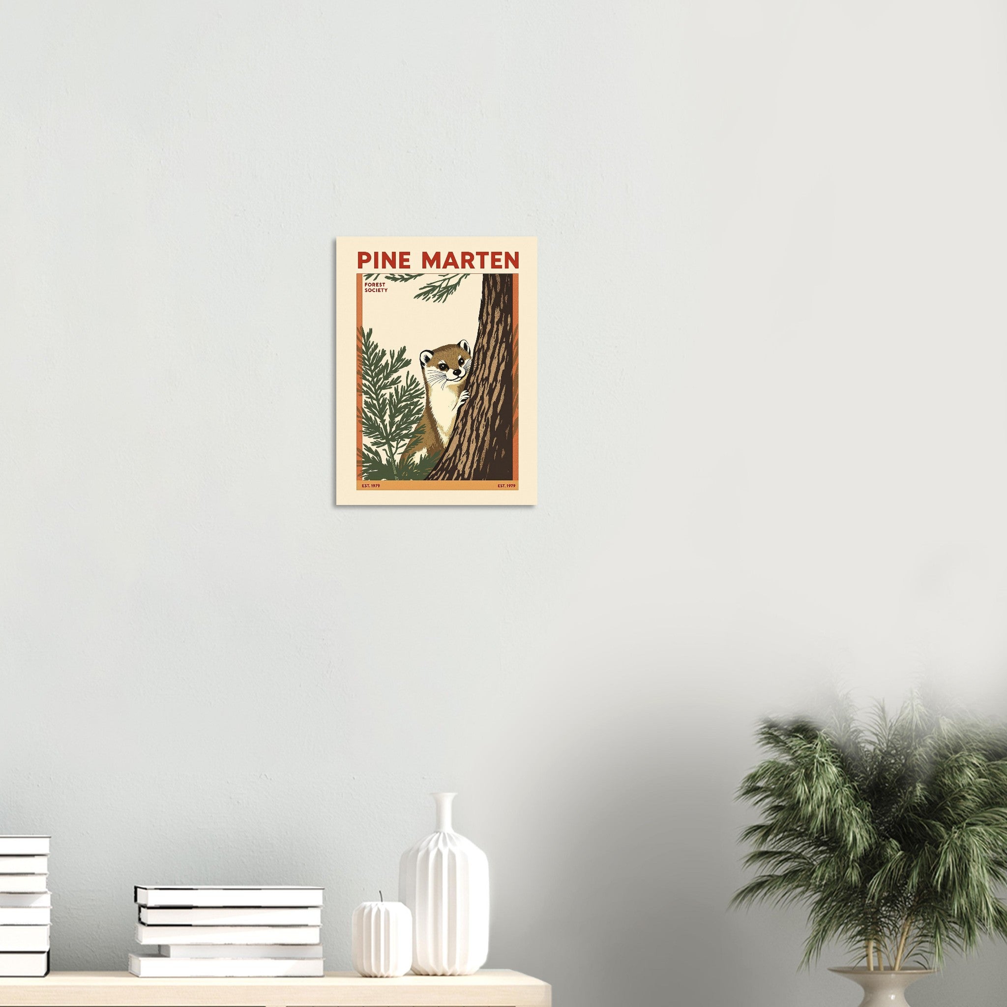 Pine Marten Vintage Travel Poster Art Print — detail view | Wild Thread Co