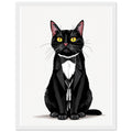 Tuxedo Cat Gentleman Framed Print Wall Art Ready to Hang UK Framed Art Print — detail view | Wild Thread Co