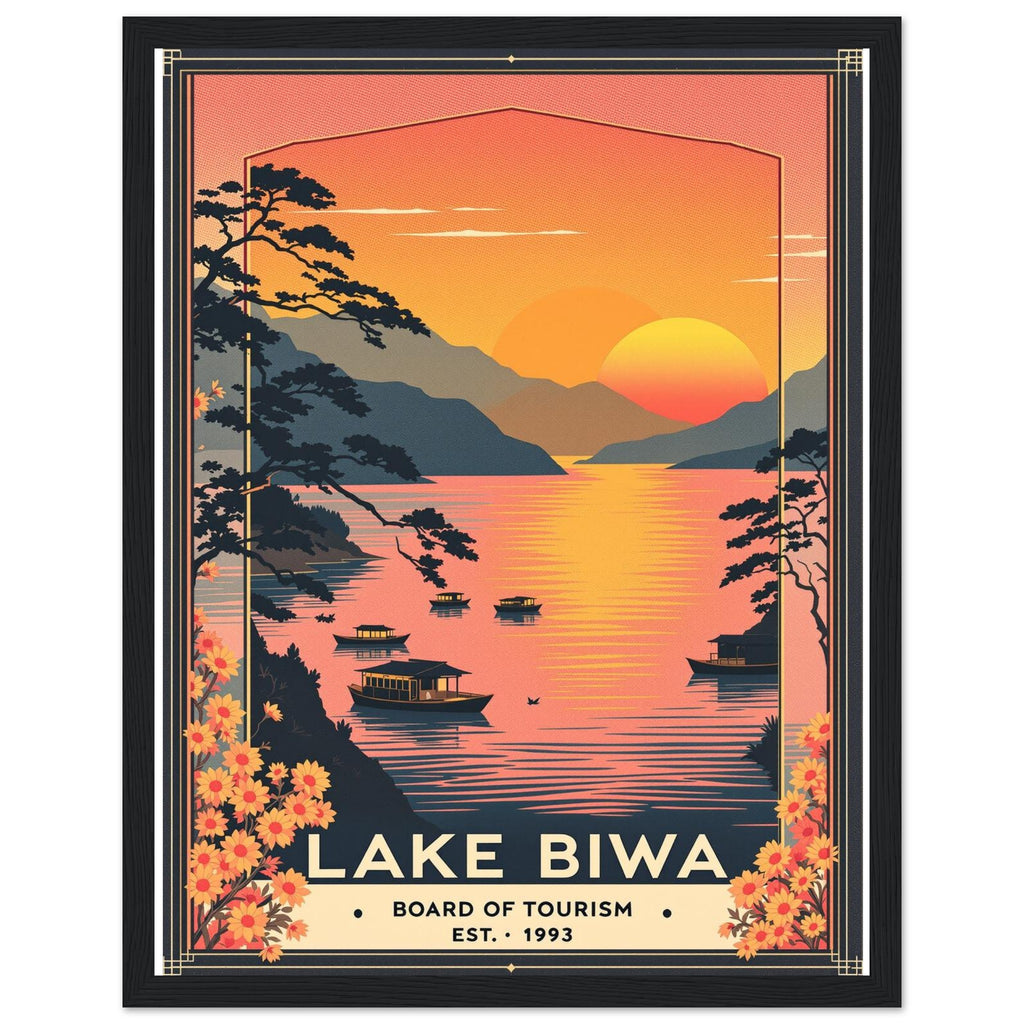 Lake Biwa Vintage Travel Poster — Framed Art Print | Wild Thread Co UK