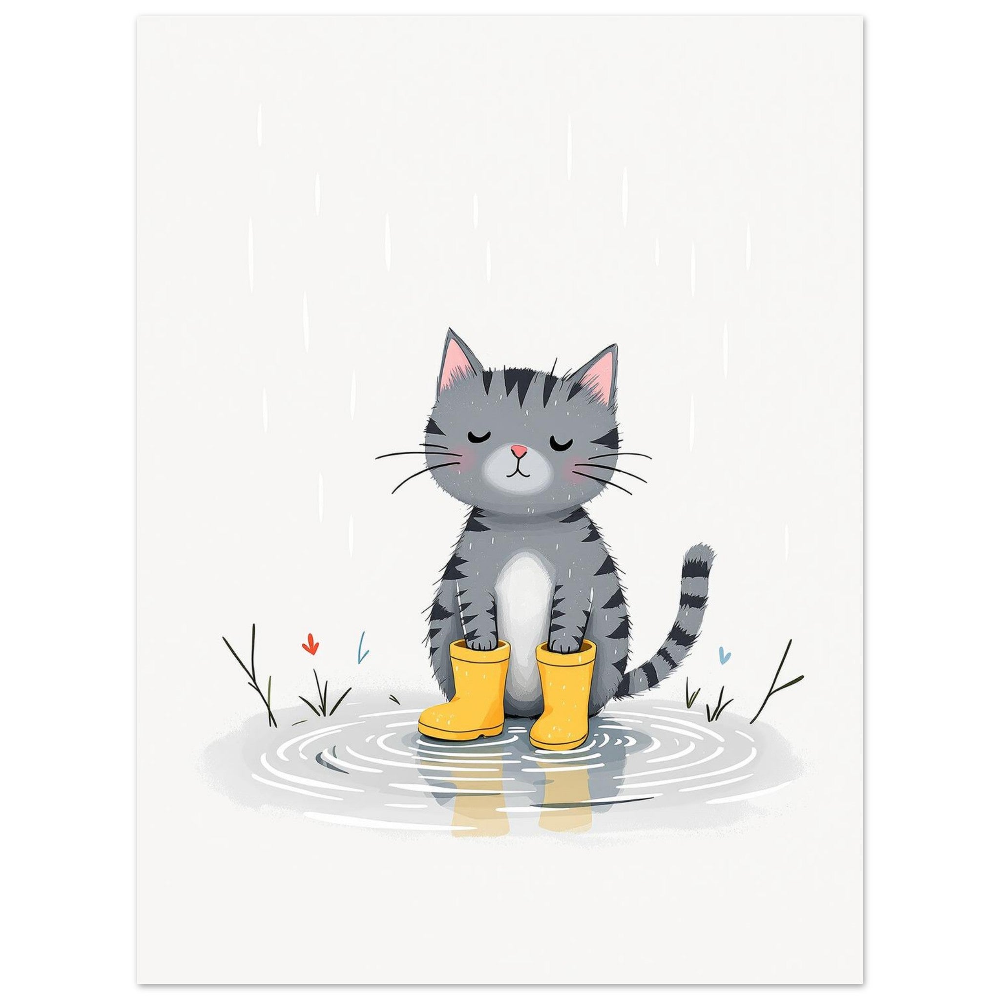 Cat In Rain Puddle Art Print Poster Wall Art UK — Art Print | Wild Thread Co
