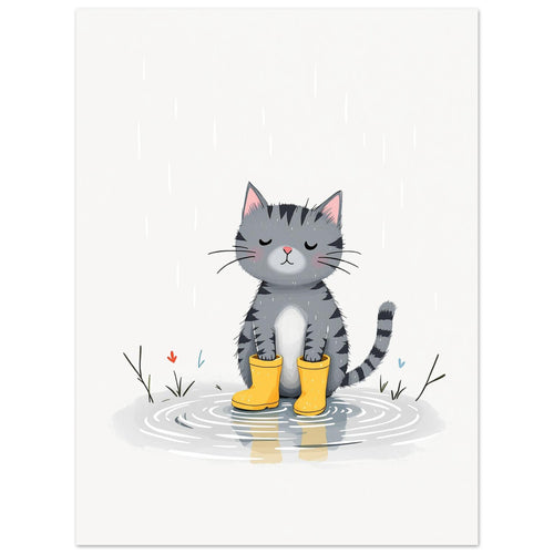 Cat In Rain Puddle Art Print Poster Wall Art UK — Art Print | Wild Thread Co