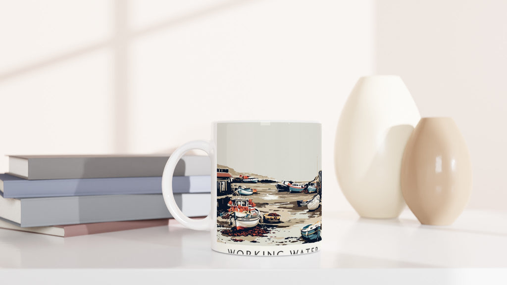 Fishing Harbour Low Tide Mug — detail view | Wild Thread Co