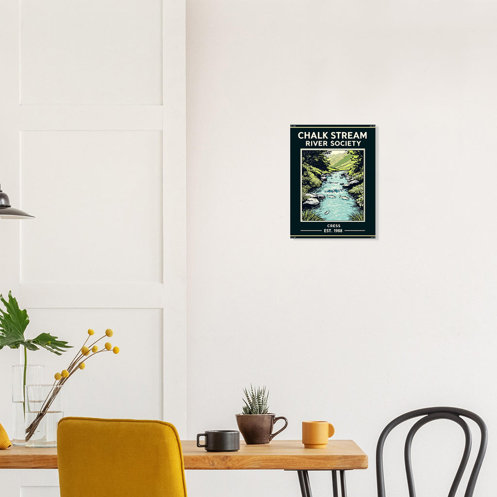 Chalk Stream Vintage Travel Poster Art Print — detail view | Wild Thread Co