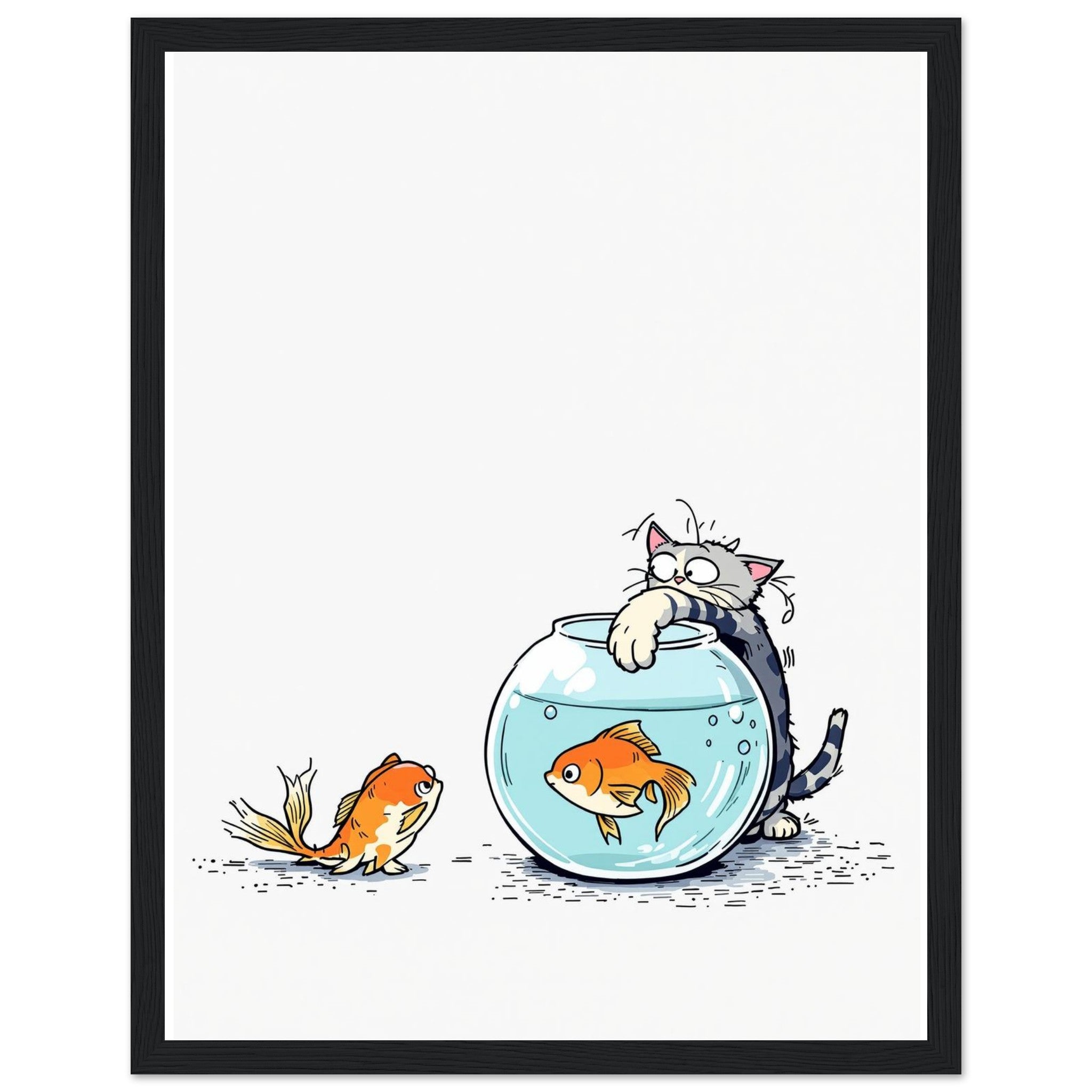 Cat And Fish Bowl Art Framed Print Wall Art Ready to Hang UK — Framed Art Print | Wild Thread Co UK