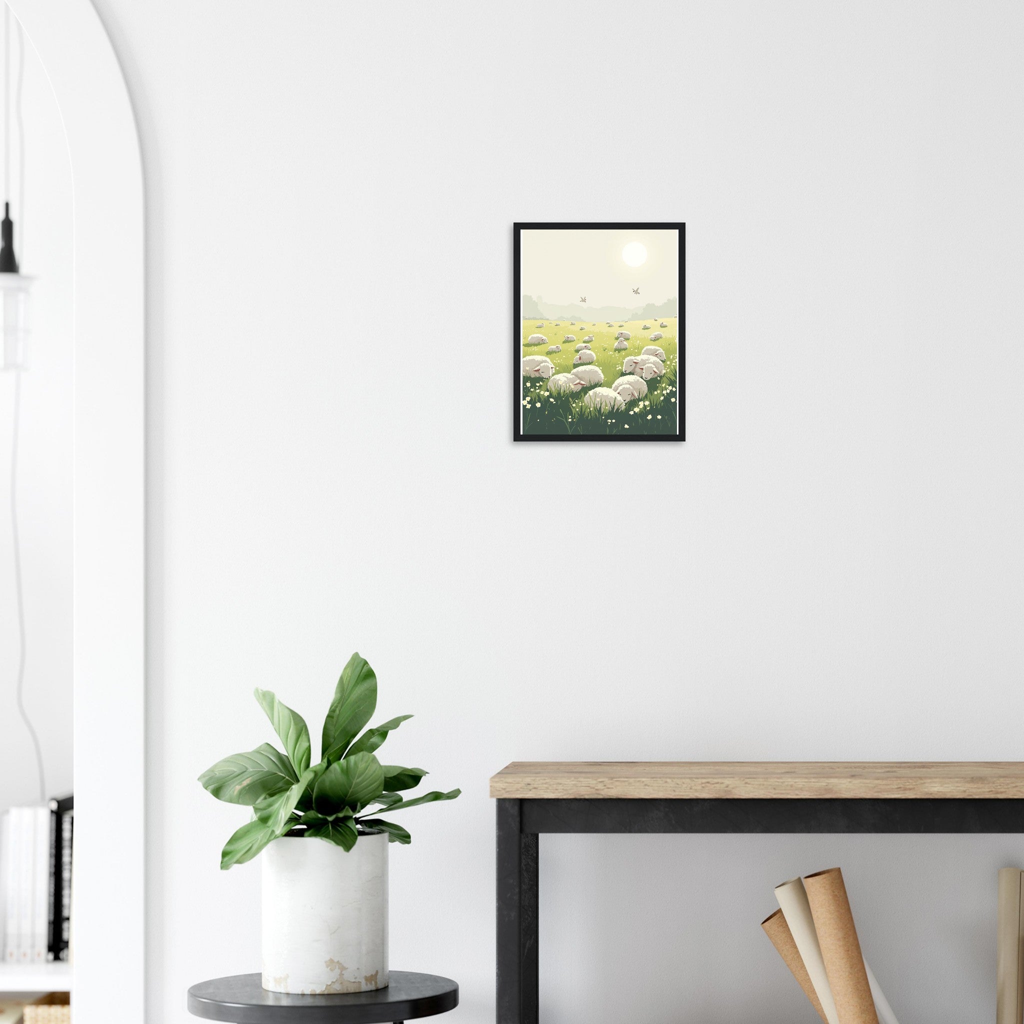 Spring Lambs Field Morning Framed Art Print — detail view | Wild Thread Co