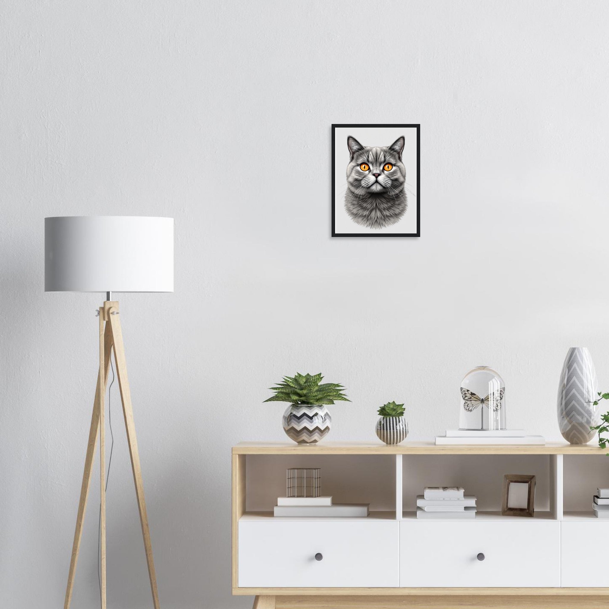 Shorthair Art Framed Print Wall Art Ready to Hang UK Framed Art Print — detail view | Wild Thread Co