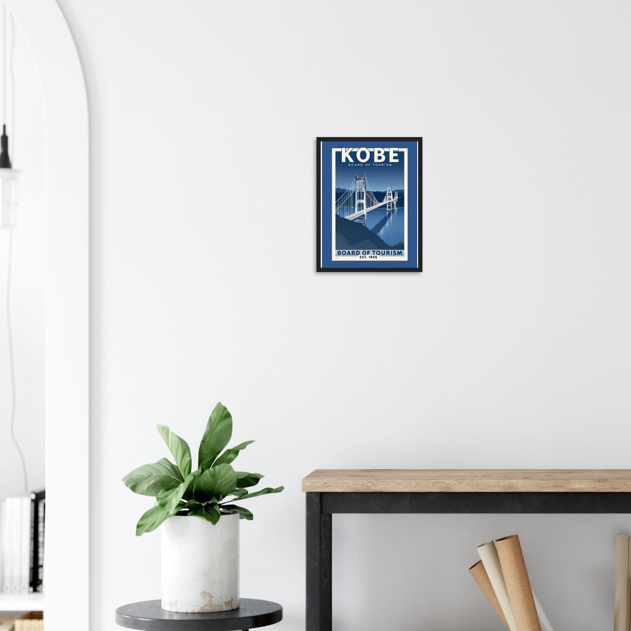 Kobe Vintage Travel Poster Framed Art Print — detail view | Wild Thread Co