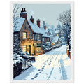 Snowfall Village Pub Light Framed Art Print — detail view | Wild Thread Co