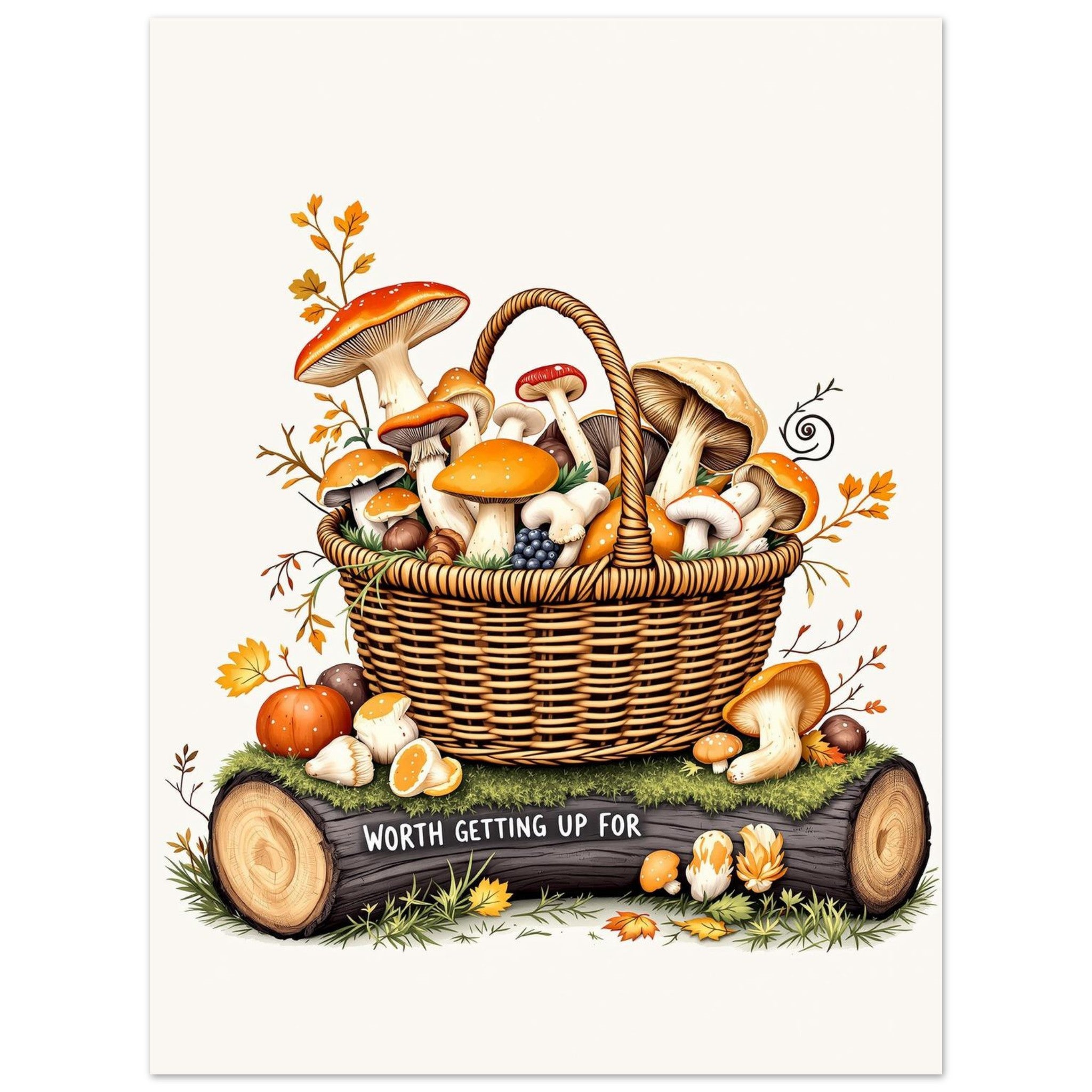 Foraged Mushroom Basket Art Art Print Poster Wall Art UK — Art Print | Wild Thread Co