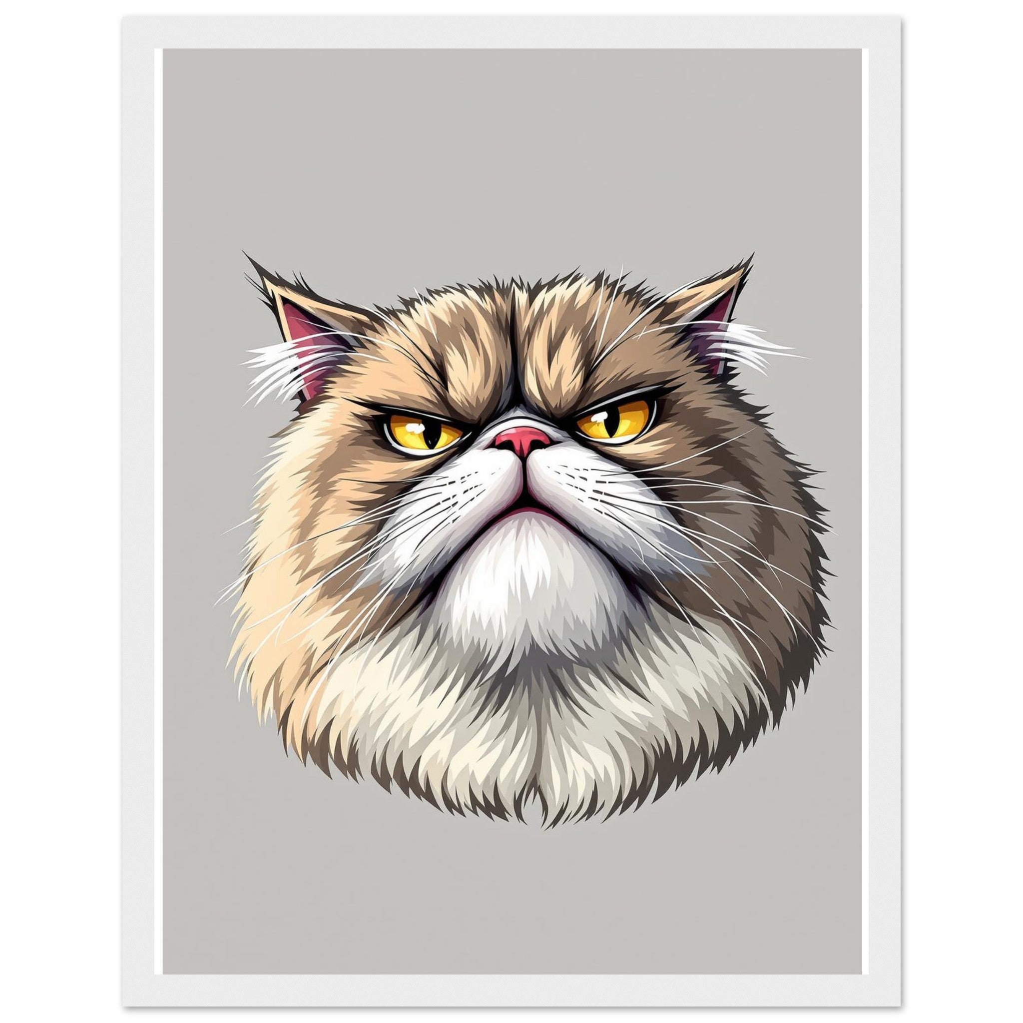Grumpy Cat Face Art Framed Print Wall Art Ready to Hang UK Framed Art Print — detail view | Wild Thread Co