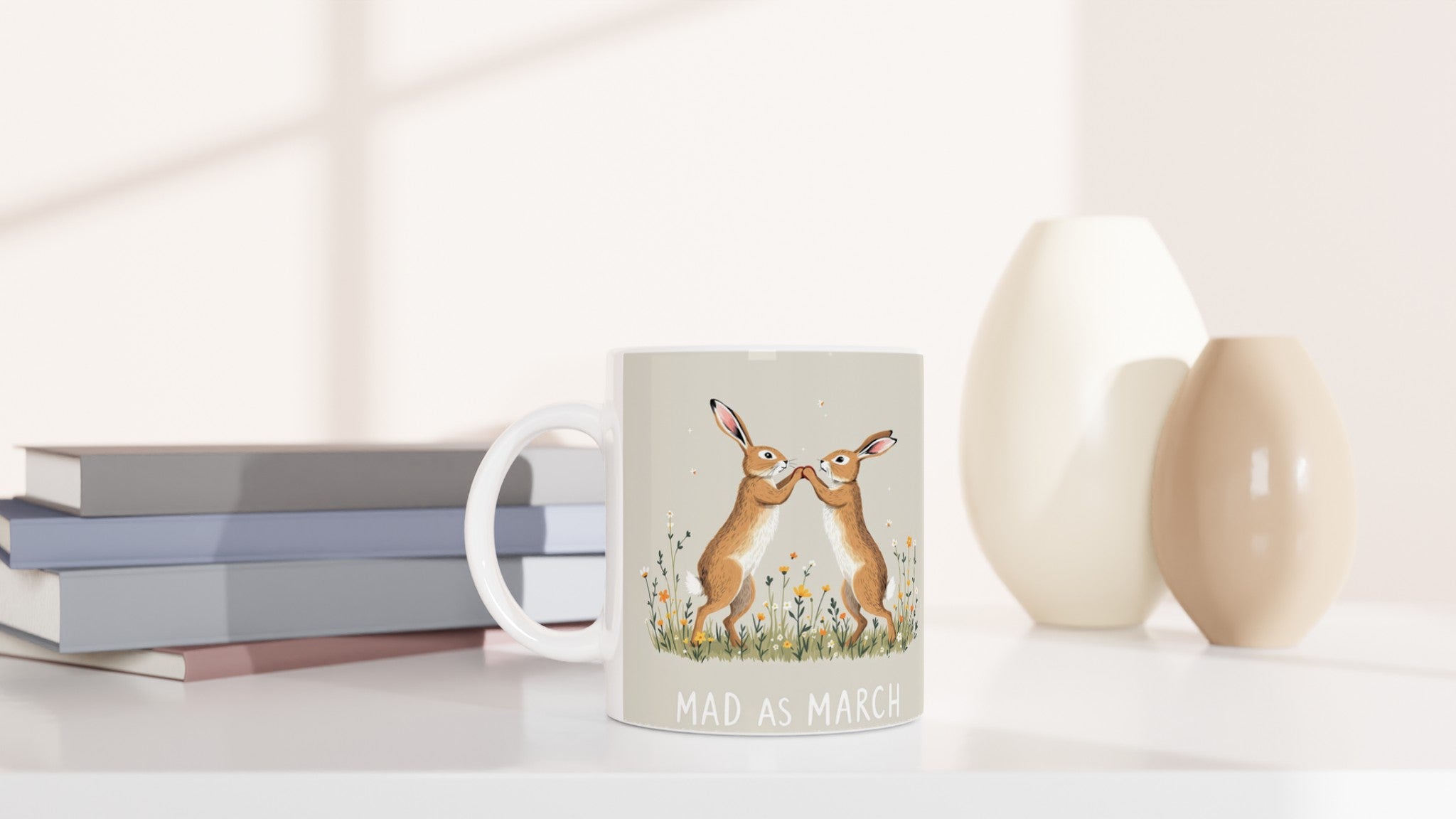 Hare Boxing Spring Mug — detail view | Wild Thread Co