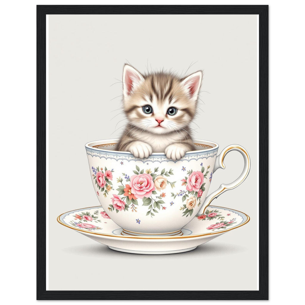 Cat And Teacup Art Framed Print Wall Art Ready to Hang UK — Framed Art Print | Wild Thread Co UK