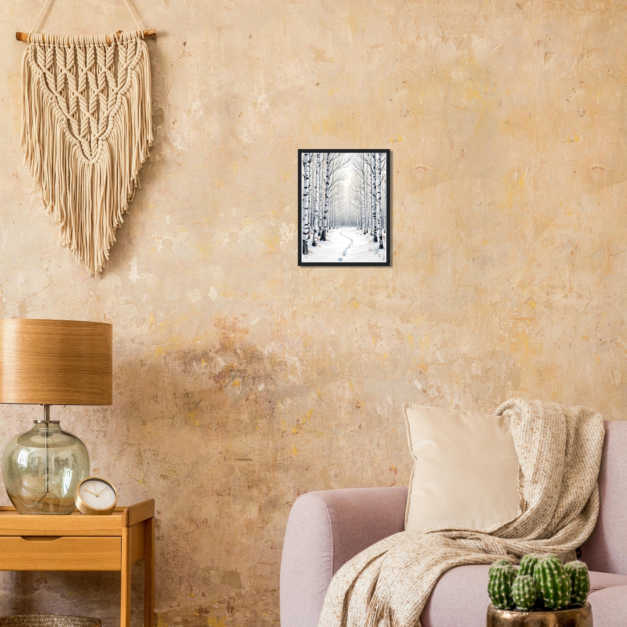 Silver Birch Winter Light Woodland Framed Art Print — detail view | Wild Thread Co