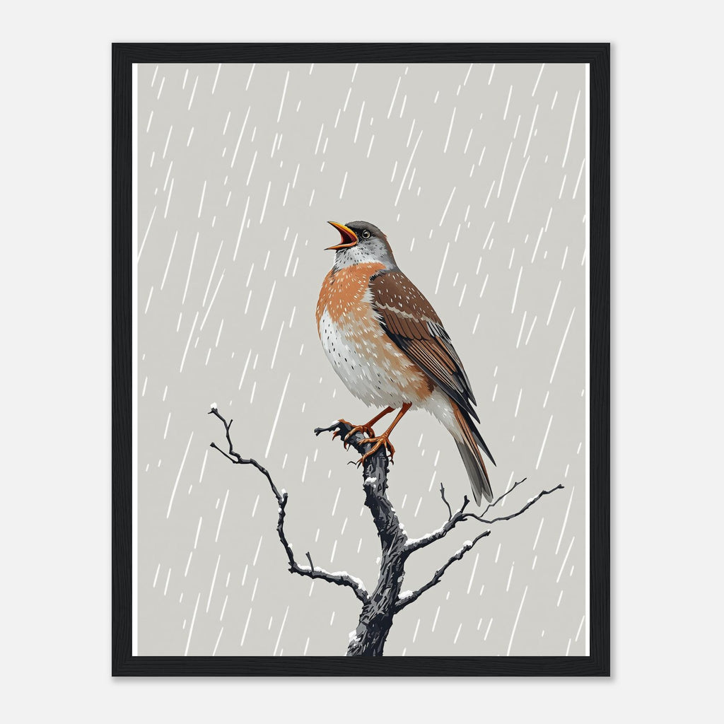 Mistle Thrush Singing Storm Framed Art Print — detail view | Wild Thread Co