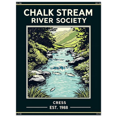 Chalk Stream Vintage Travel Poster Art Print — detail view | Wild Thread Co