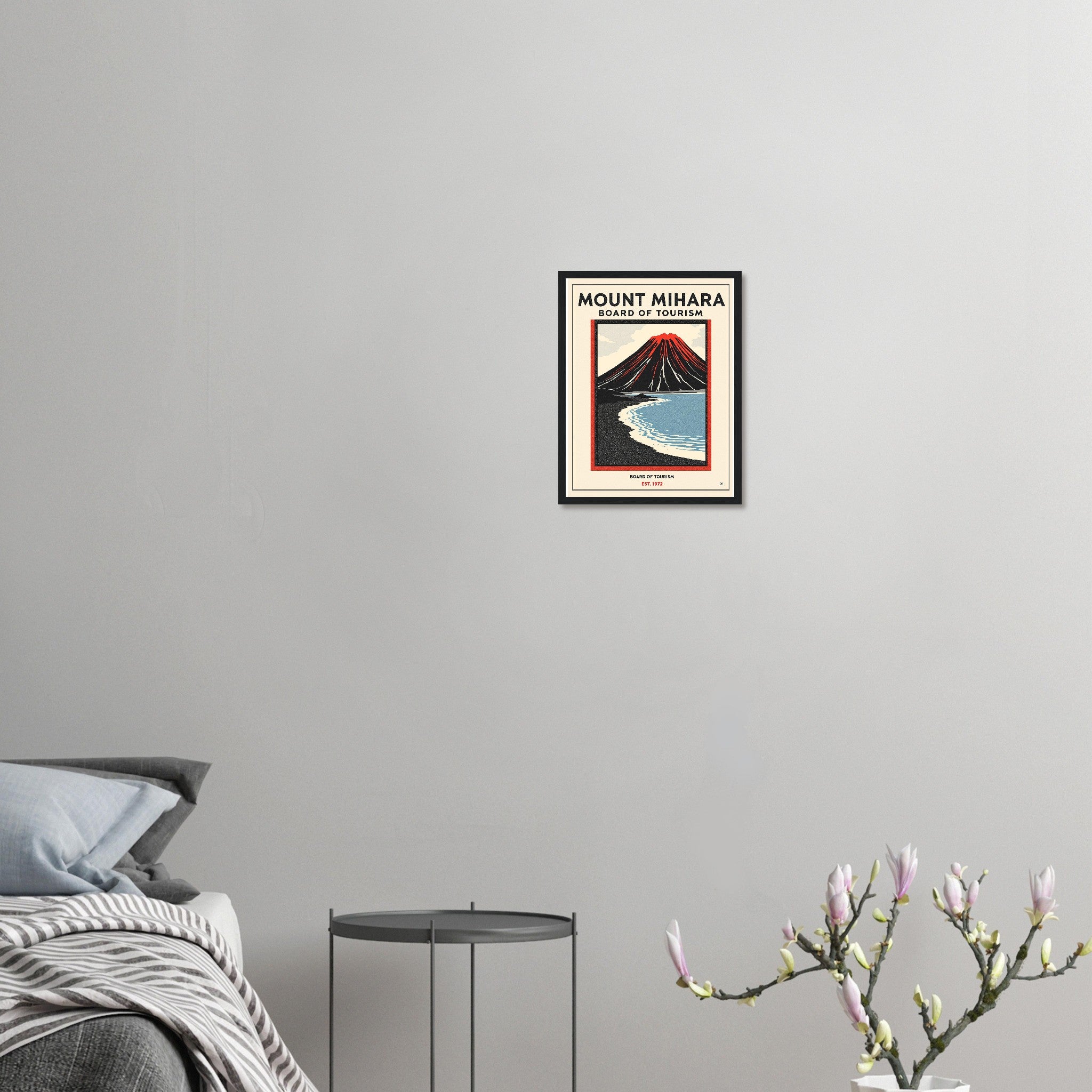 Mount Mihara Vintage Travel Poster Framed Art Print — detail view | Wild Thread Co
