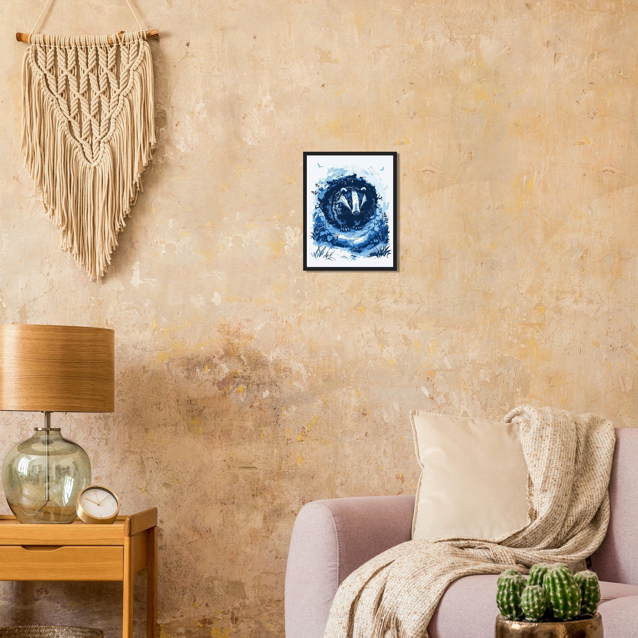 Badger Moonlight Art Framed Print Wall Art Ready to Hang UK Framed Art Print — detail view | Wild Thread Co