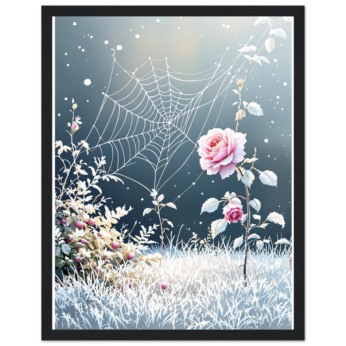 First Frost Garden Morning Rose Framed Print Wall Art Ready to Hang - Wild Thread Co