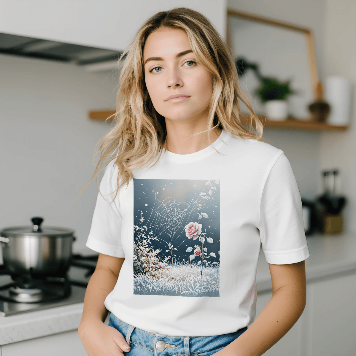 First Frost Garden T-Shirt | Autumn Rose Tee | Navy Unisex - Wild Thread Co