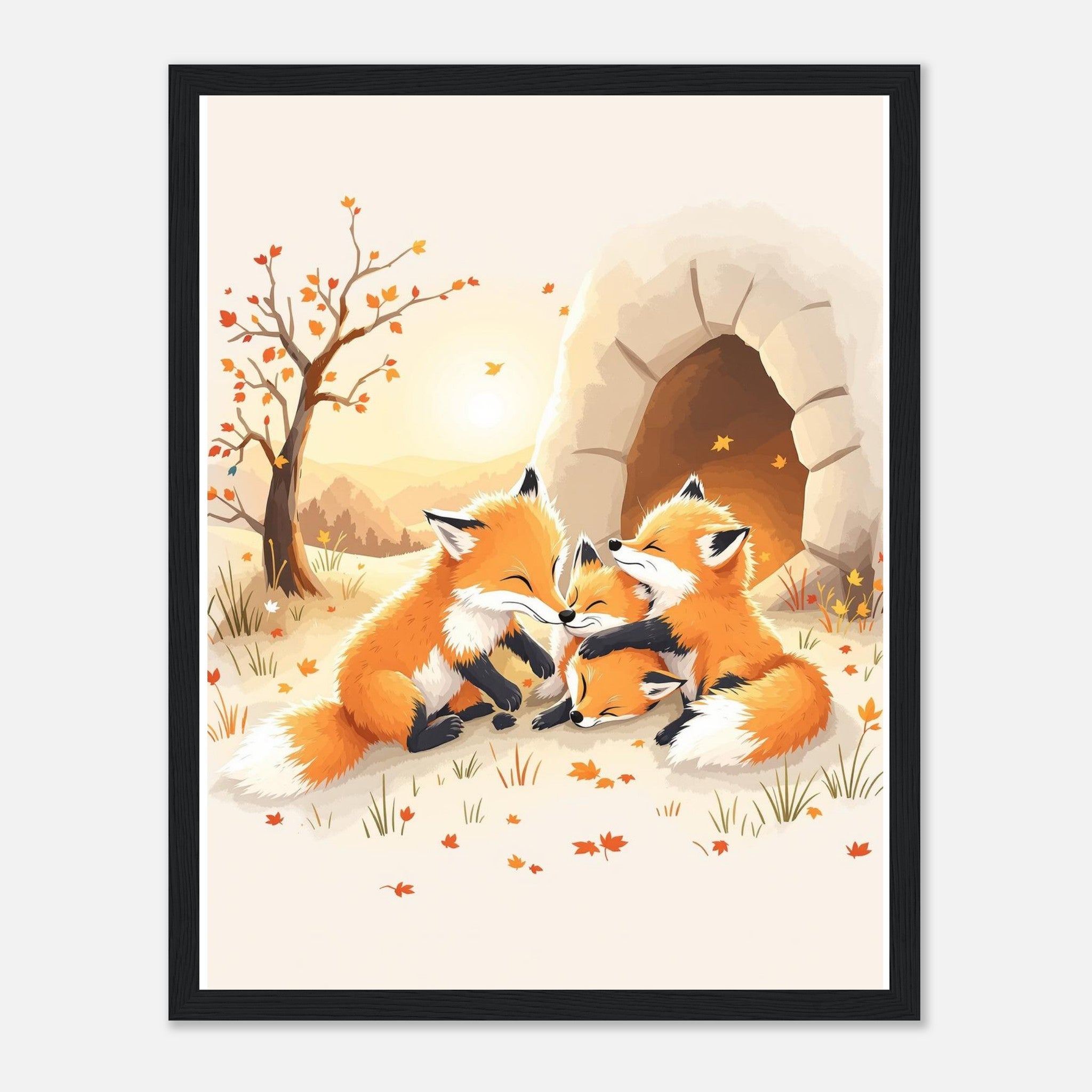Fox Cubs Playing Art Wall Art Ready to Hang UK Framed Print Ha Framed Art Print — detail view | Wild Thread Co
