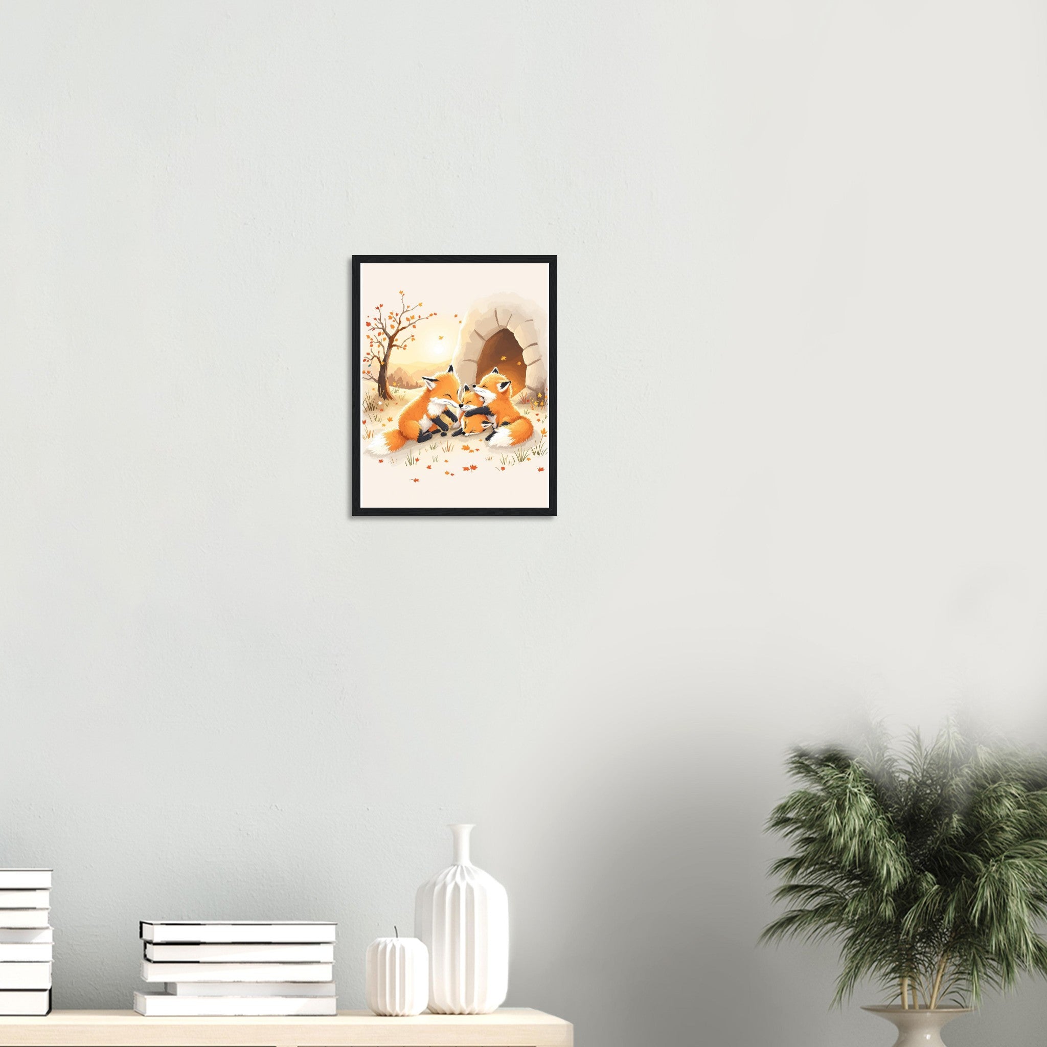 Fox Cubs Playing Art Wall Art Ready to Hang UK Framed Print Ha Framed Art Print — detail view | Wild Thread Co
