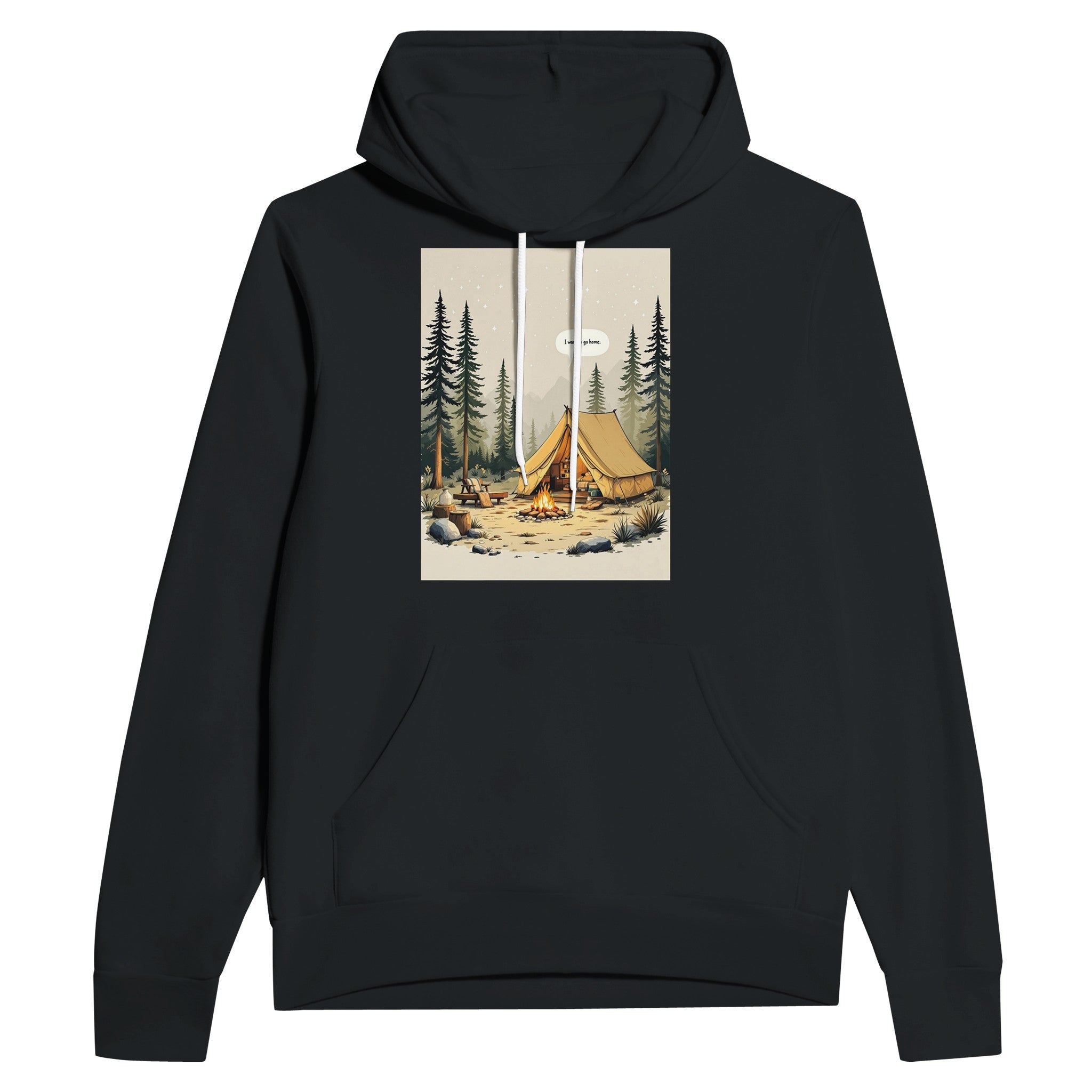 Funny Camping Hoodie 'I Want to Go Home' British Humour Gift - Wild Thread Co