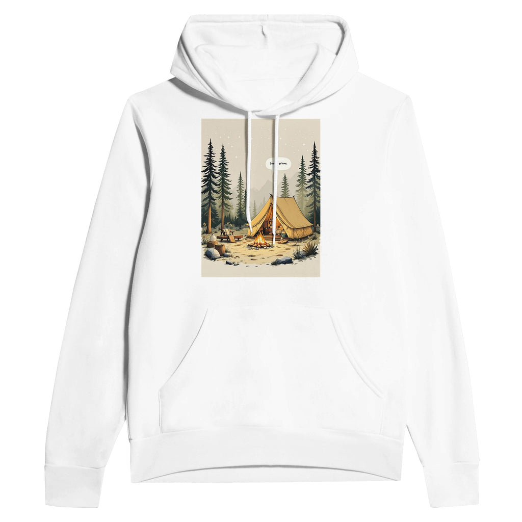 Funny Camping Hoodie 'I Want to Go Home' British Humour Gift - Wild Thread Co