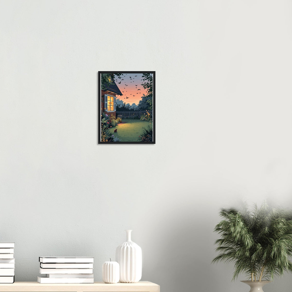Garden At Dusk Bats Swallows Hedgehog Framed Print Wall Art Ready to - Wild Thread Co