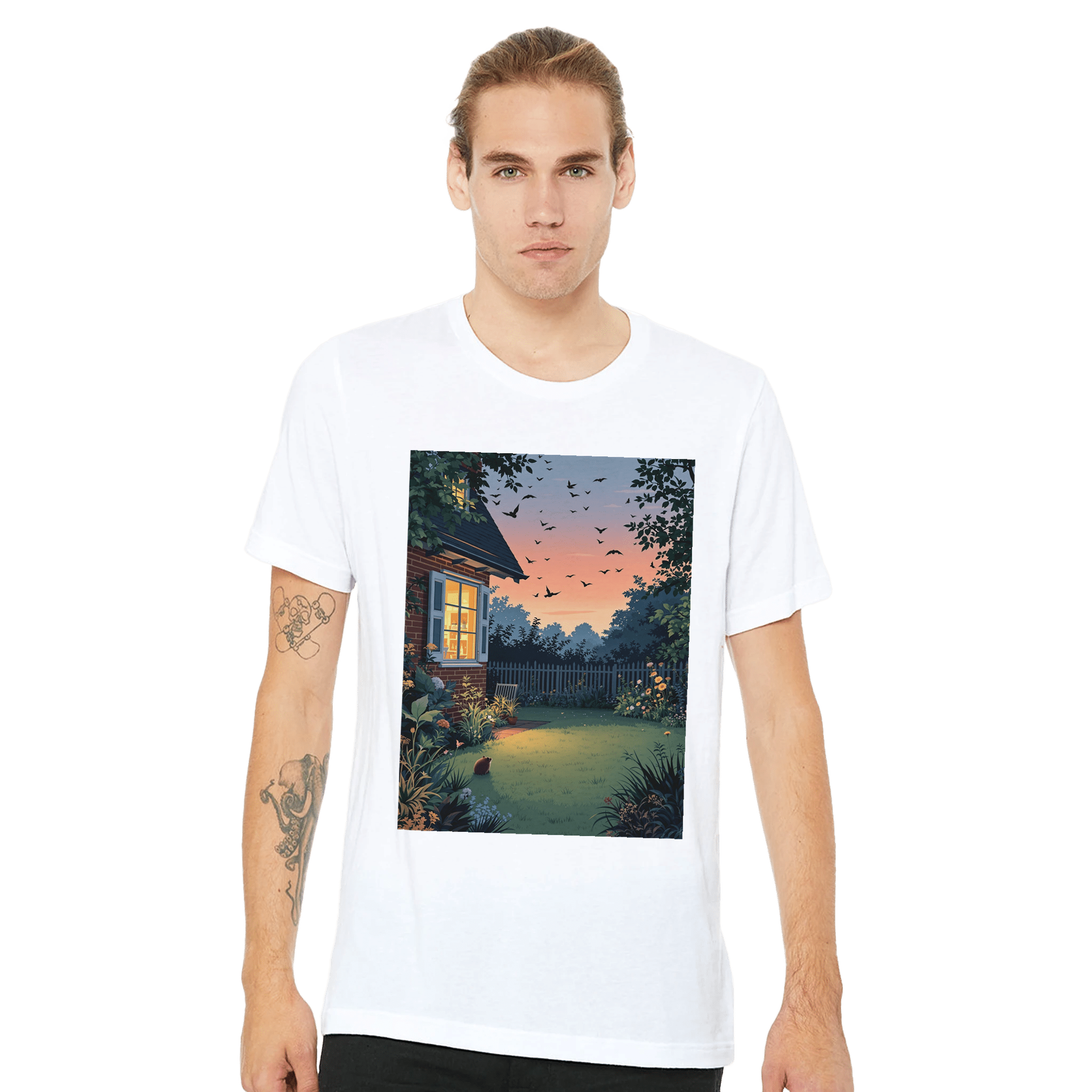 Garden at Dusk T-Shirt | British Wildlife Shirt | Unisex Tee - Wild Thread Co