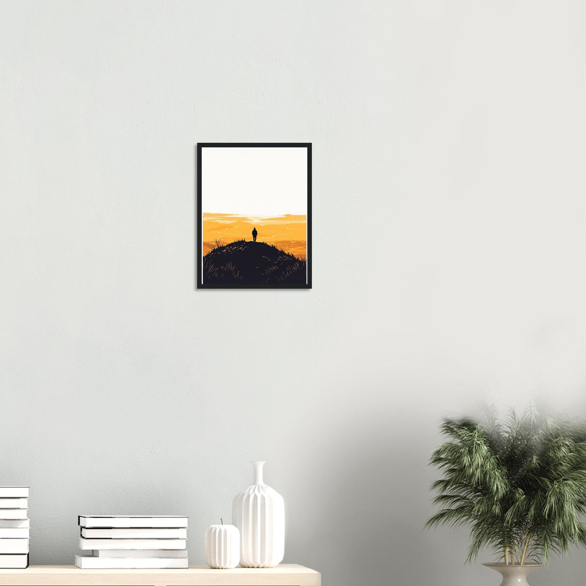 Golden Hour Hilltop Long Shadow Framed Print Wall Art Ready to Hang - Wild Thread Co