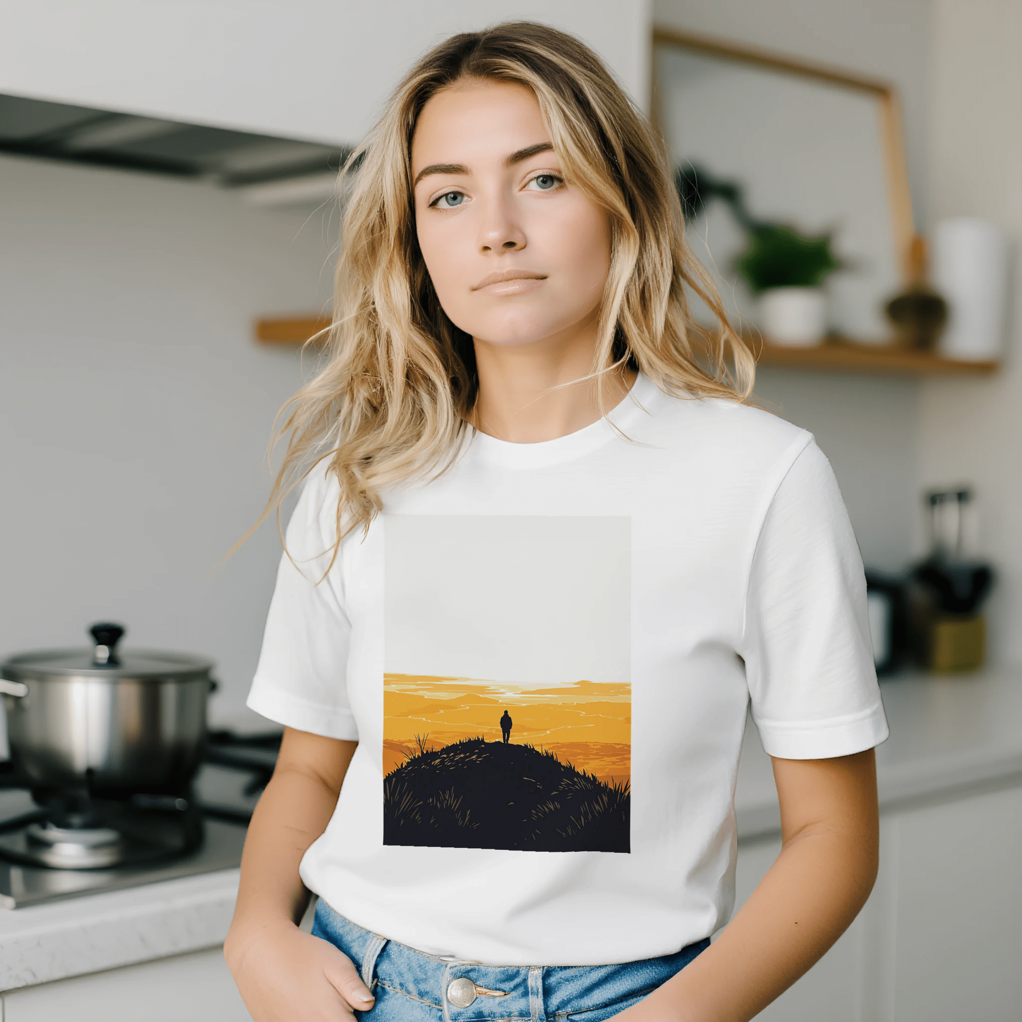 Golden Hour Hilltop Walker T-Shirt | Sunset Walk Tee UK - Wild Thread Co