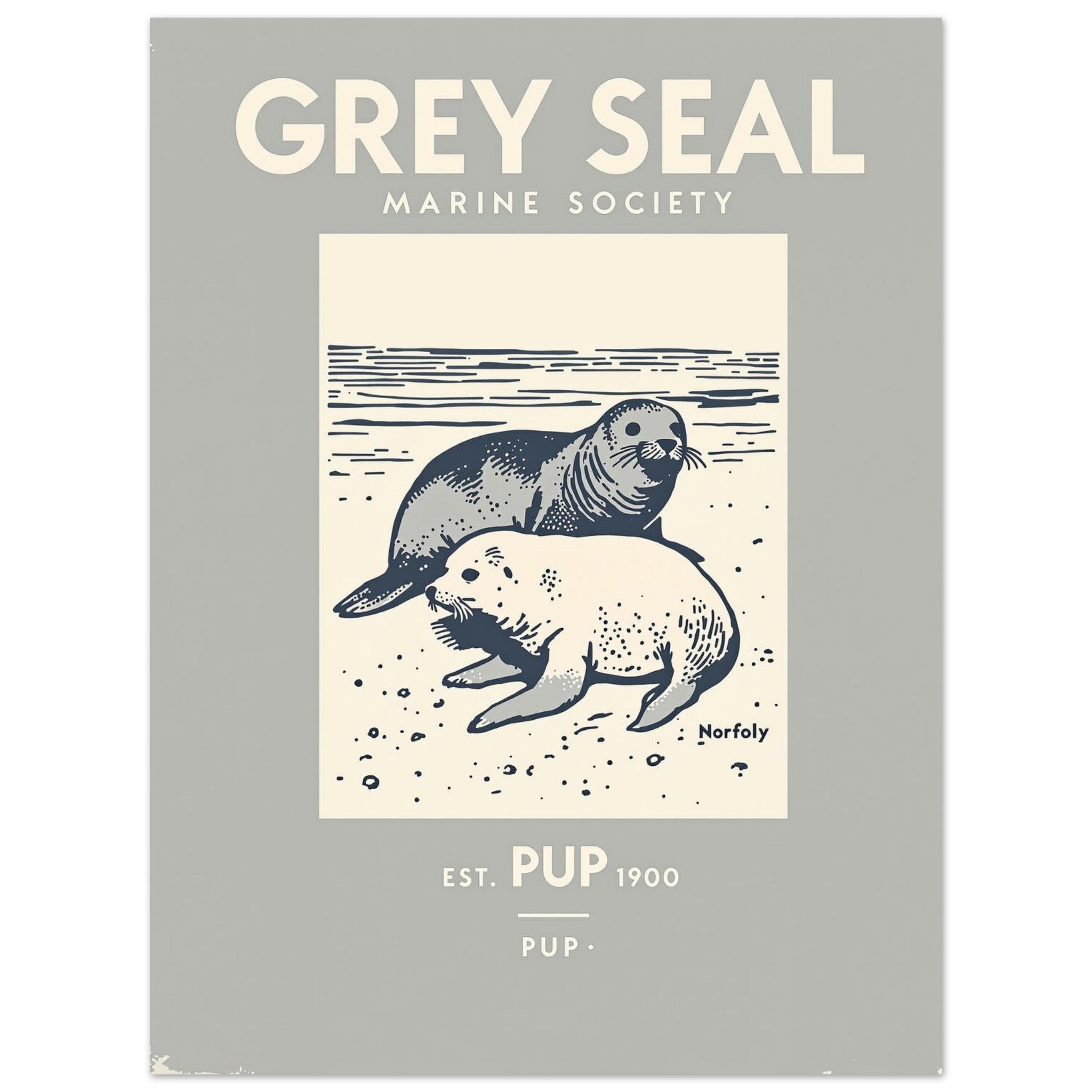 Grey Seal Vintage Travel Art Wall Art UK Art Print Poster Wall Art UK UK Gift Art Print — detail view | Wild Thread Co