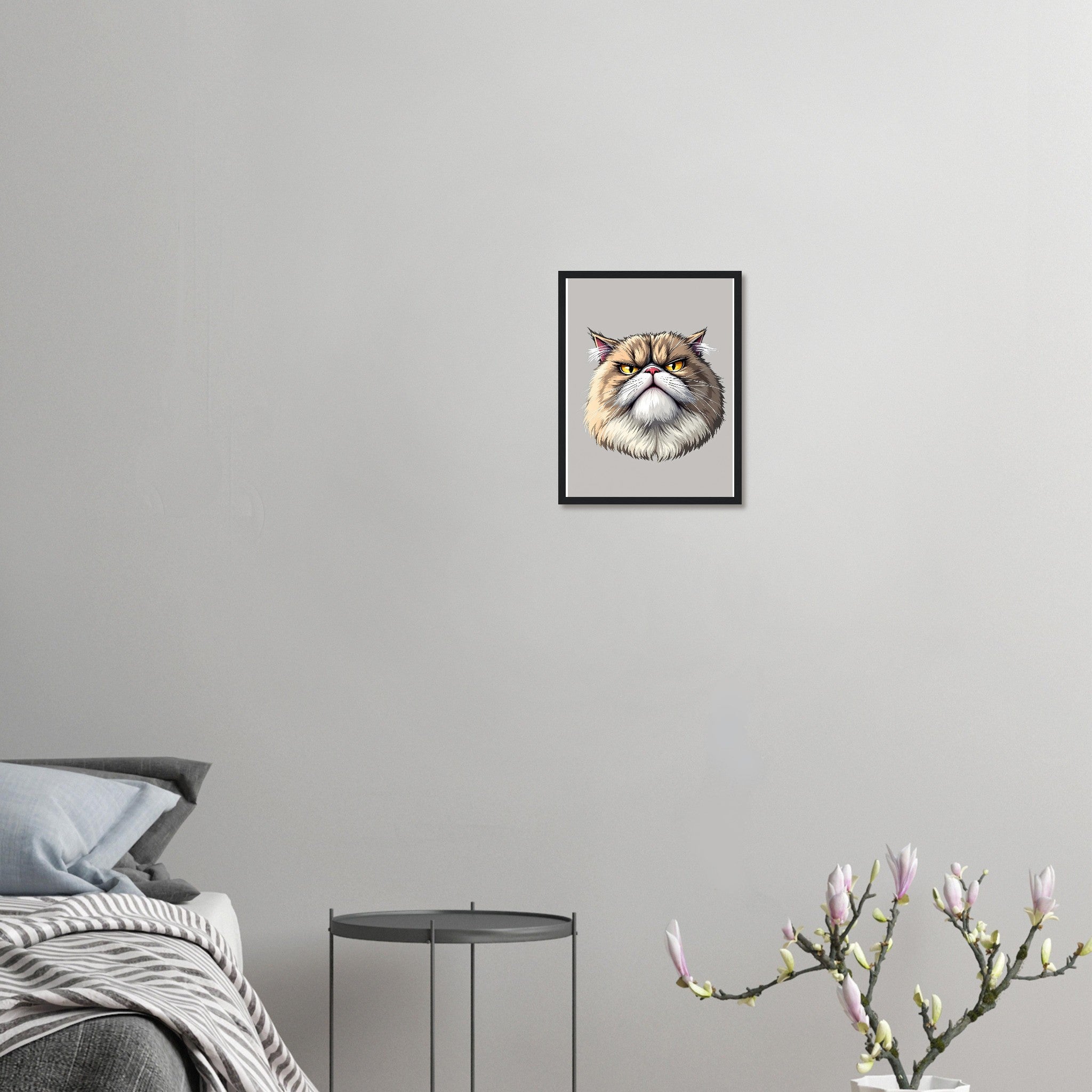 Grumpy Cat Face Art Wall Art Ready to Hang UK Framed Print Han Framed Art Print — detail view | Wild Thread Co
