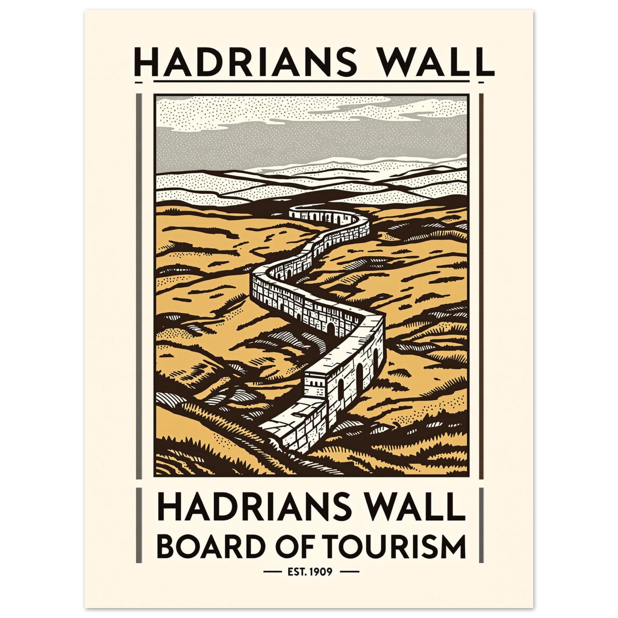 Hadrians Wall Vintage Travel Art Wall Art UK Art Print Art Print — detail view | Wild Thread Co