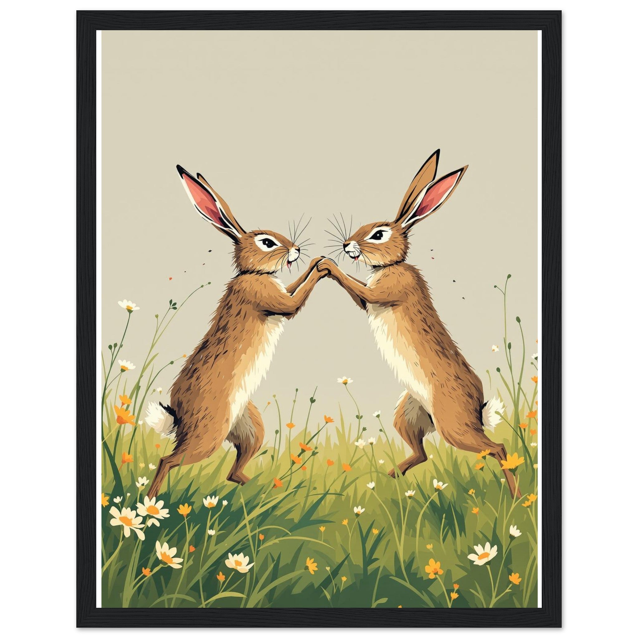 Hare Boxing Art Wall Art Ready to Hang UK — Framed Art Print | Wild Thread Co UK