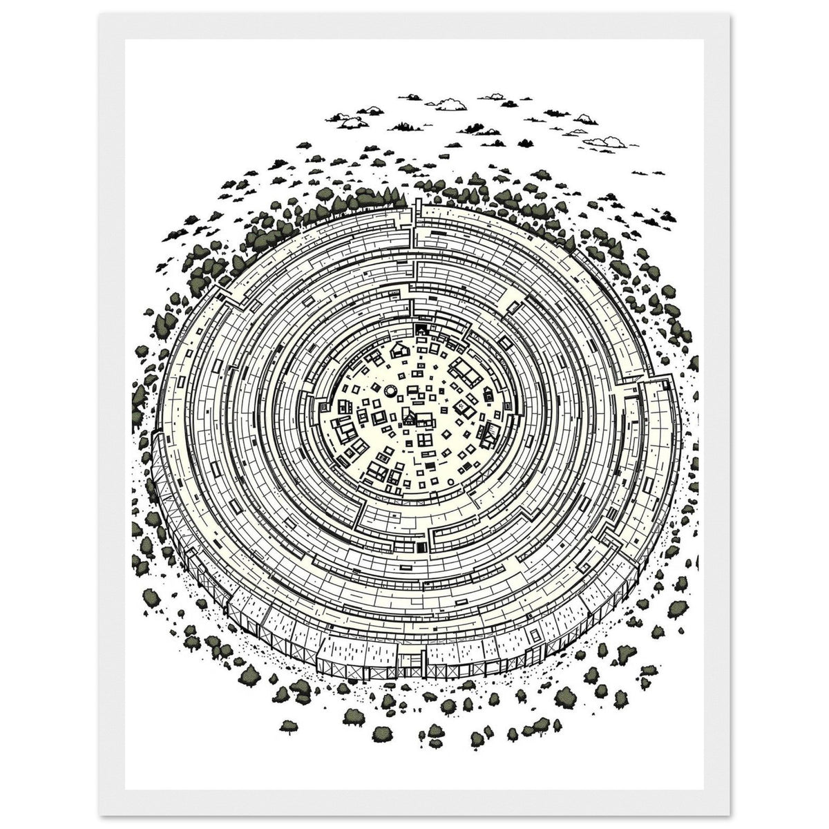 Iron Age Hill Fort Aerial Framed Print Wall Art Ready to Hang UK - Wild Thread Co