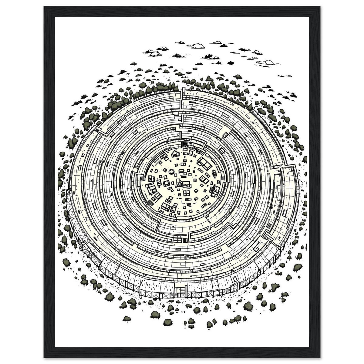 Iron Age Hill Fort Aerial Framed Print Wall Art Ready to Hang UK - Wild Thread Co
