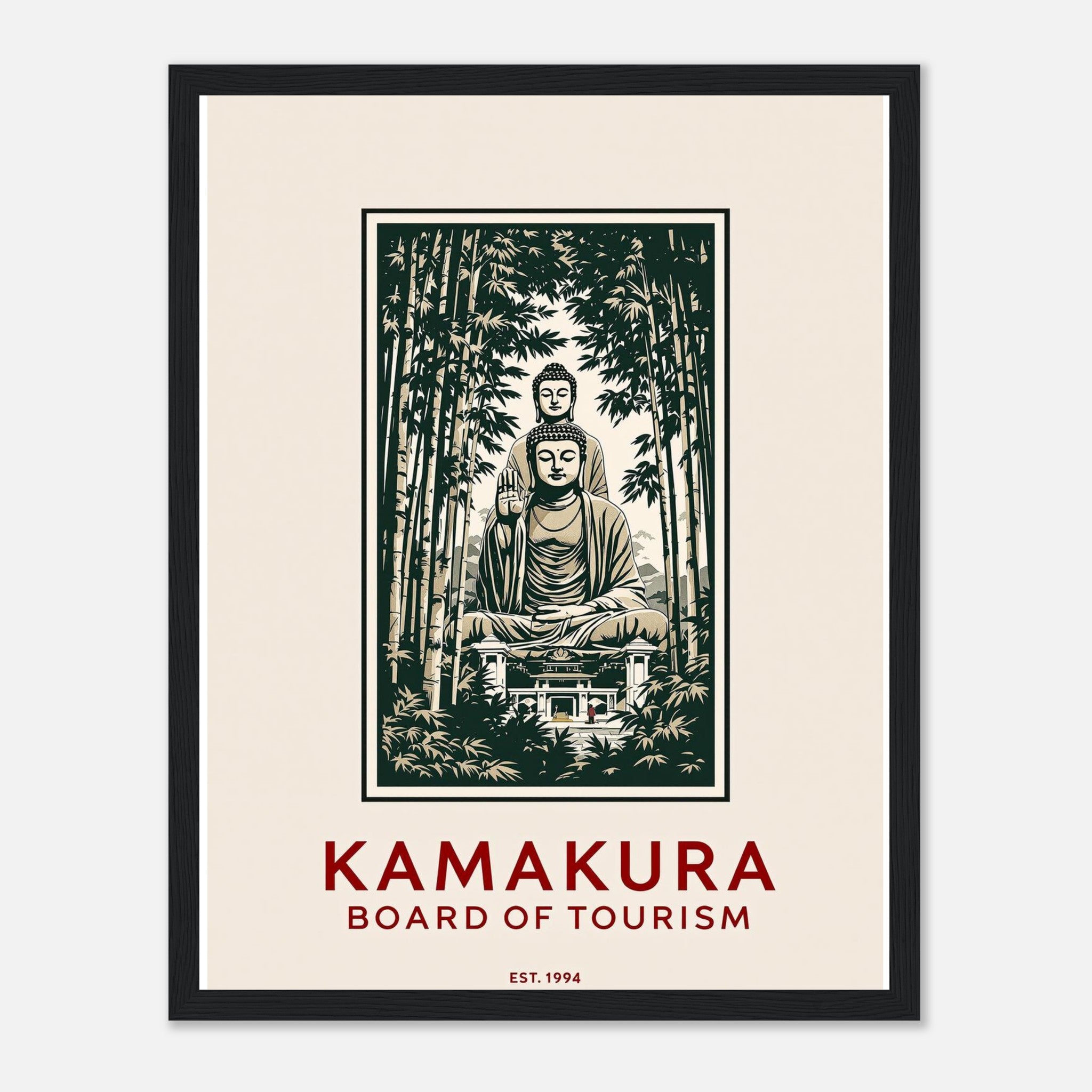Kamakura Vintage Travel Framed Print Wall Art Ready to Hang UK Framed Art Print — detail view | Wild Thread Co