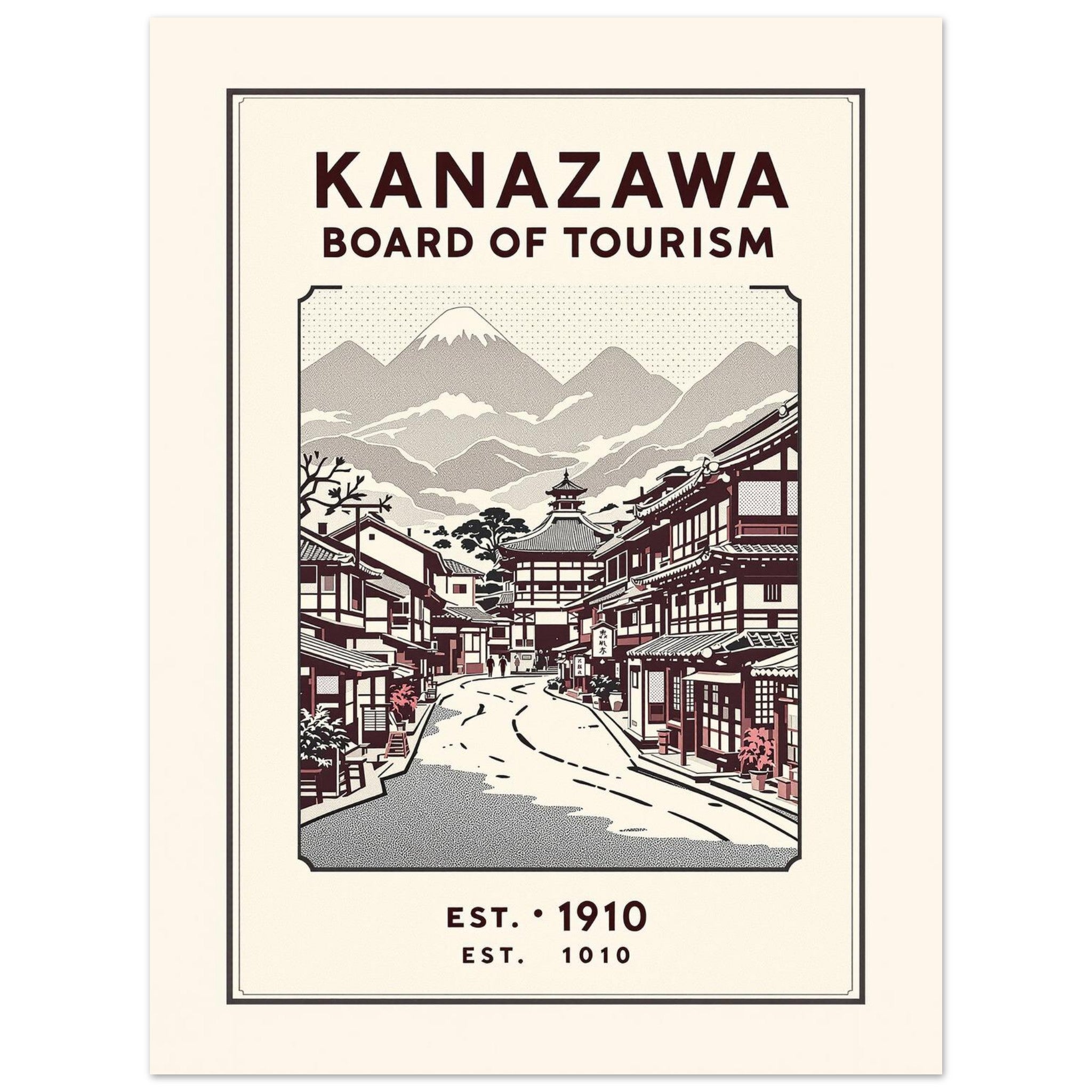Kanazawa Vintage Travel Art Wall Art UK Art Print Poster Wall Art UK UK Gift Art Print — detail view | Wild Thread Co
