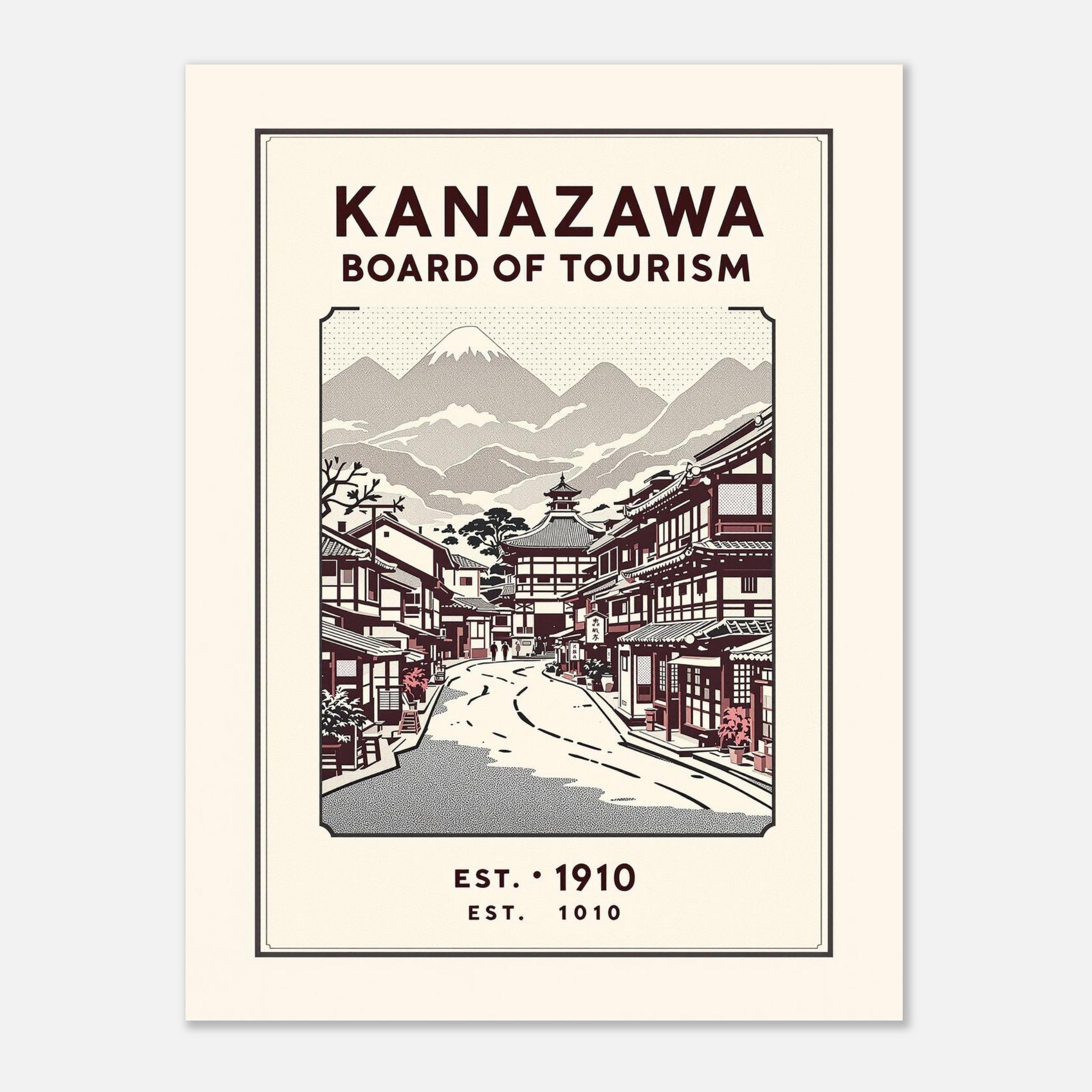 Kanazawa Vintage Travel Art Wall Art UK Art Print Poster Wall Art UK UK Gift Art Print — detail view | Wild Thread Co