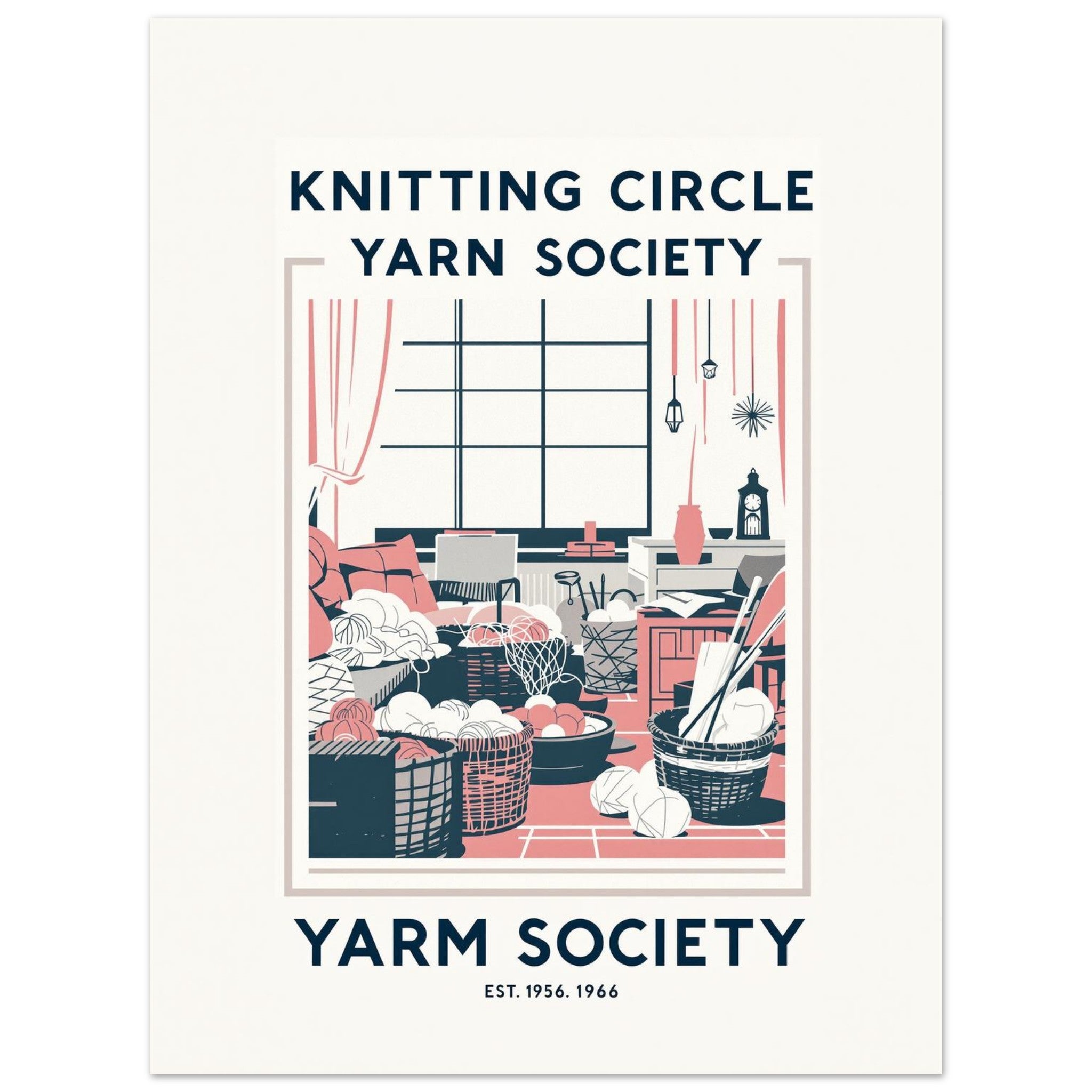 Knitting Circle Vintage Travel Art Wall Art UK Art Print Art Print — detail view | Wild Thread Co