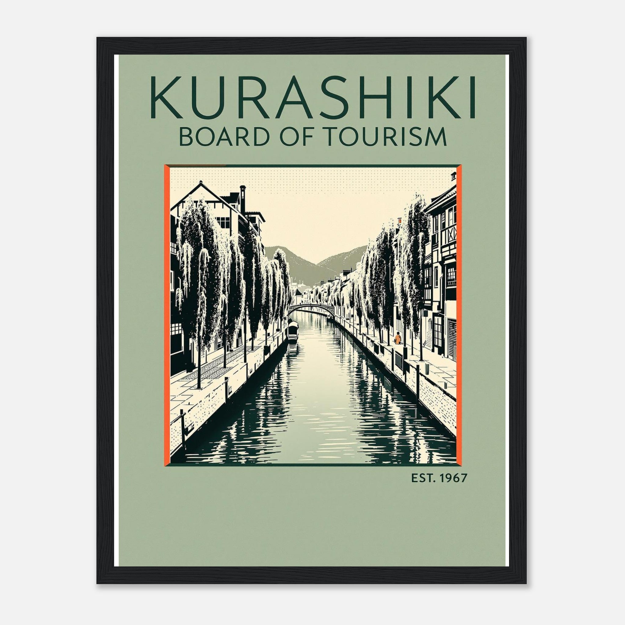 Kurashiki Vintage Travel Framed Print Wall Art Ready to Hang UK Framed Art Print — detail view | Wild Thread Co