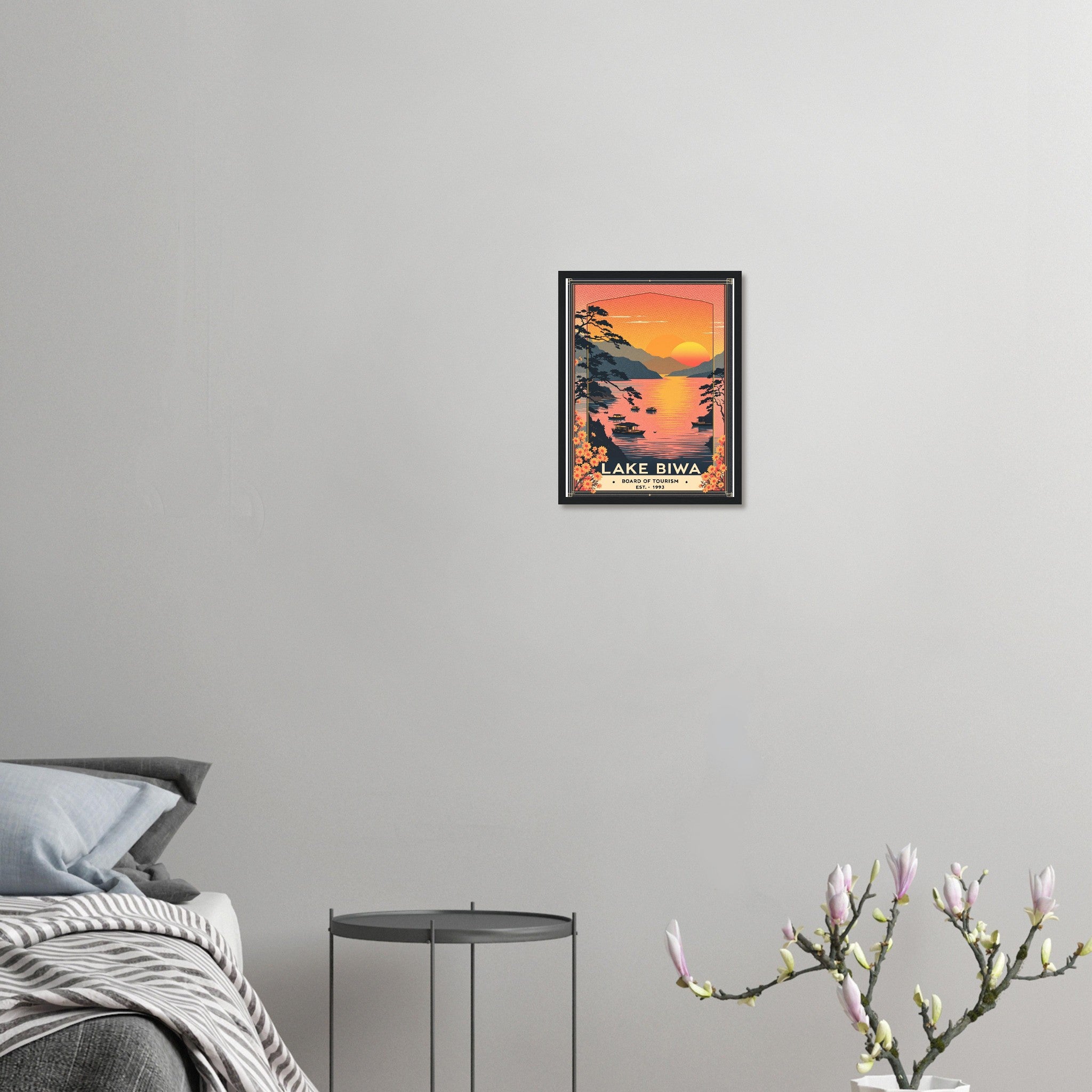 Lake Biwa Vintage Travel Framed Print Wall Art Ready to Hang UK Framed Art Print — detail view | Wild Thread Co