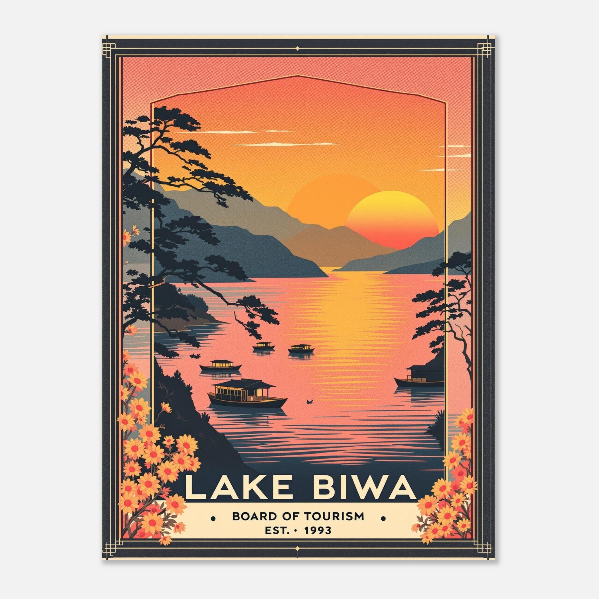 Lake Biwa Vintage Travel Art Wall Art UK Art Print Poster Wall Art UK UK Gift Art Print — detail view | Wild Thread Co