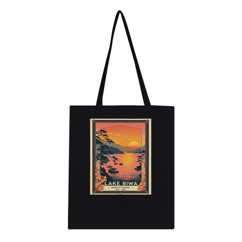Lake Biwa Vintage Travel Tote Bag Cotton Shopper UK Tote Bag — detail view | Wild Thread Co