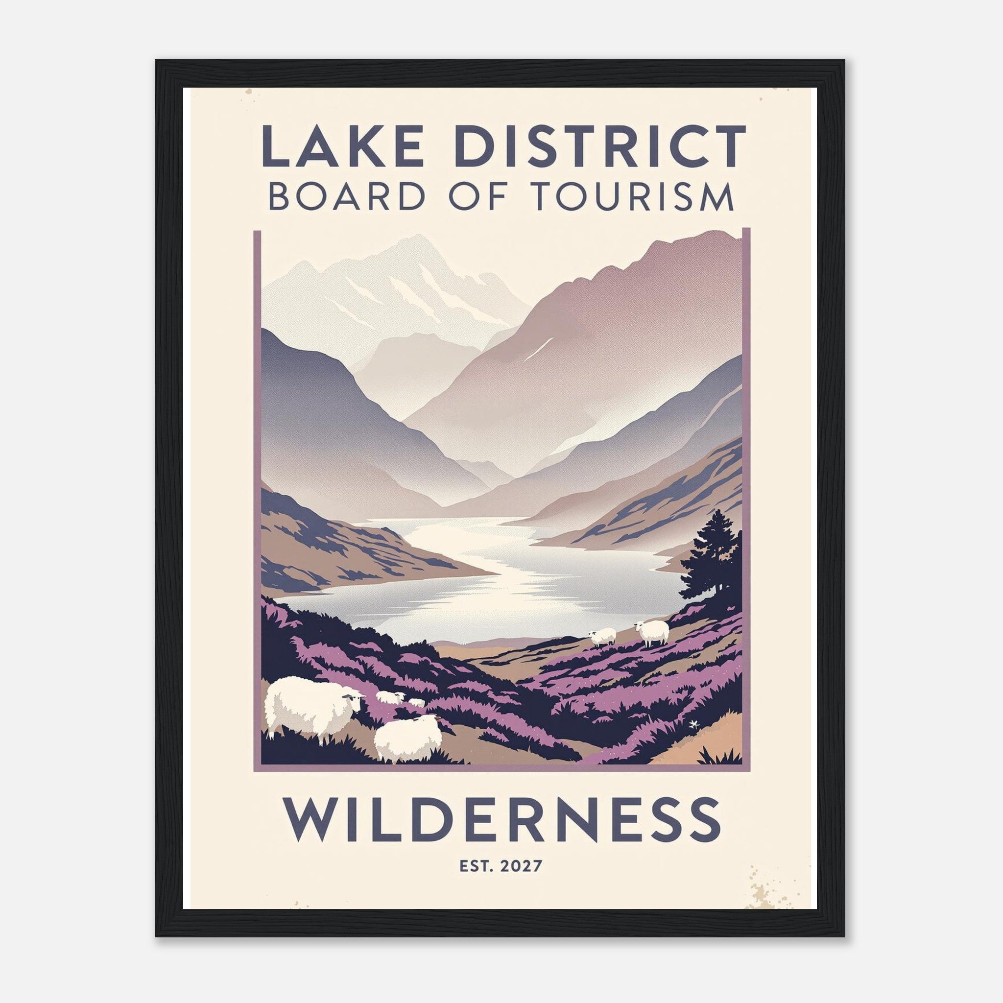 Lake District Vintage Travel Framed Print Wall Art Ready to Hang UK Framed Art Print — detail view | Wild Thread Co
