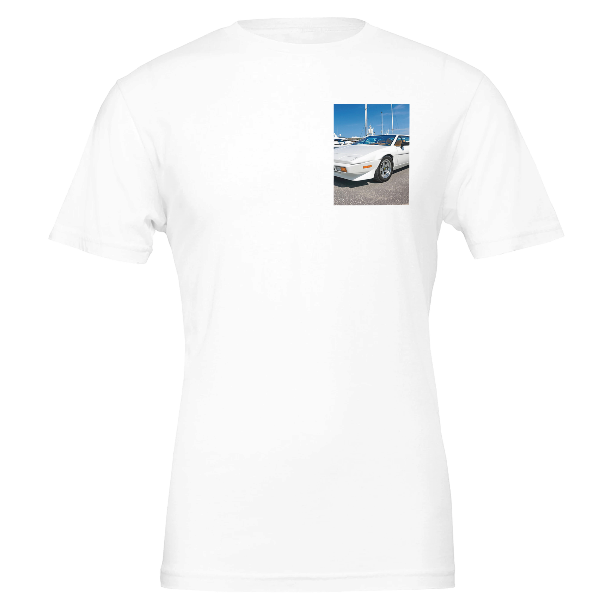 Lotus Esprit White T-Shirt — detail view | Wild Thread Co