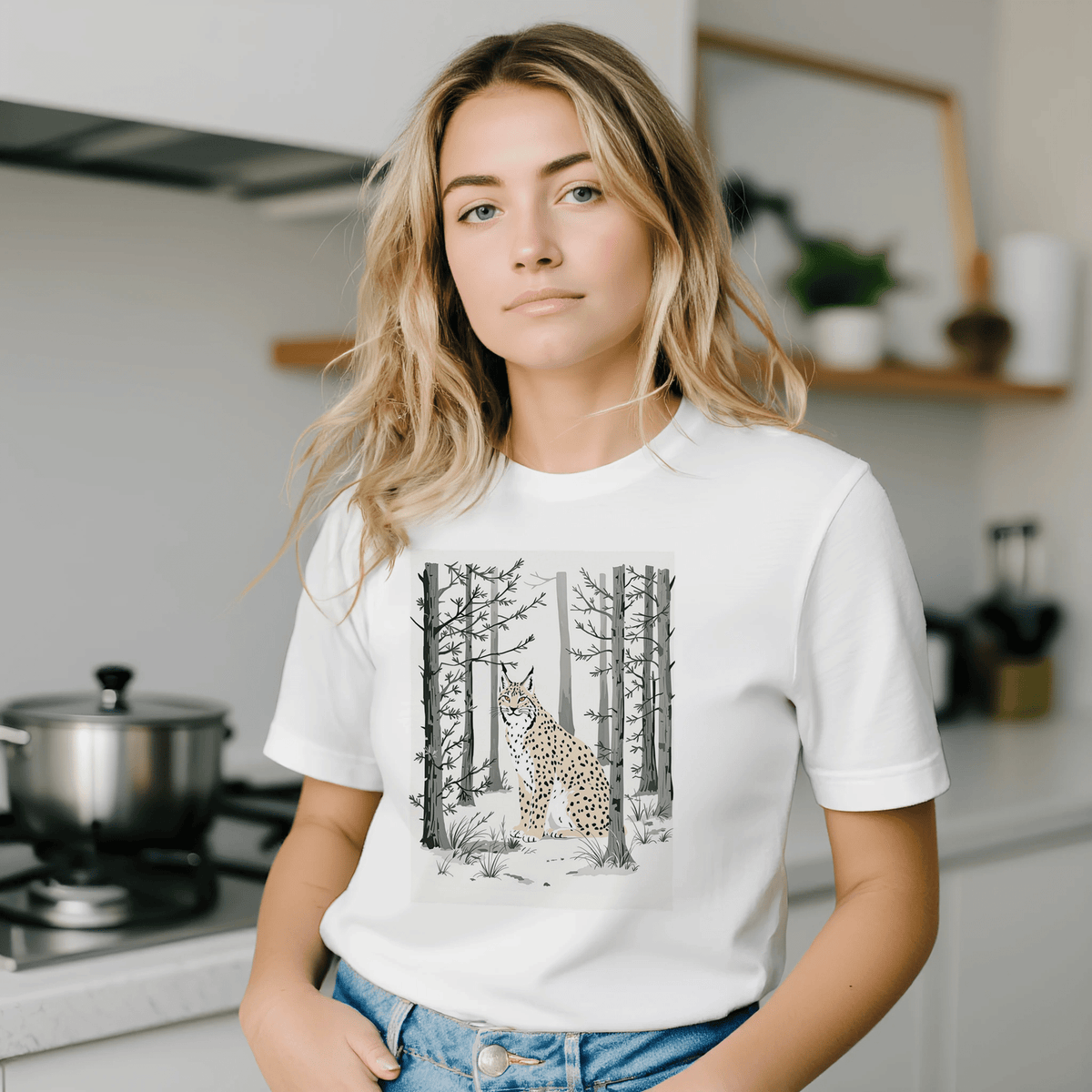 Lynx Scottish Pine Forest T-Shirt | Rewilding Conservation Gift UK - Wild Thread Co