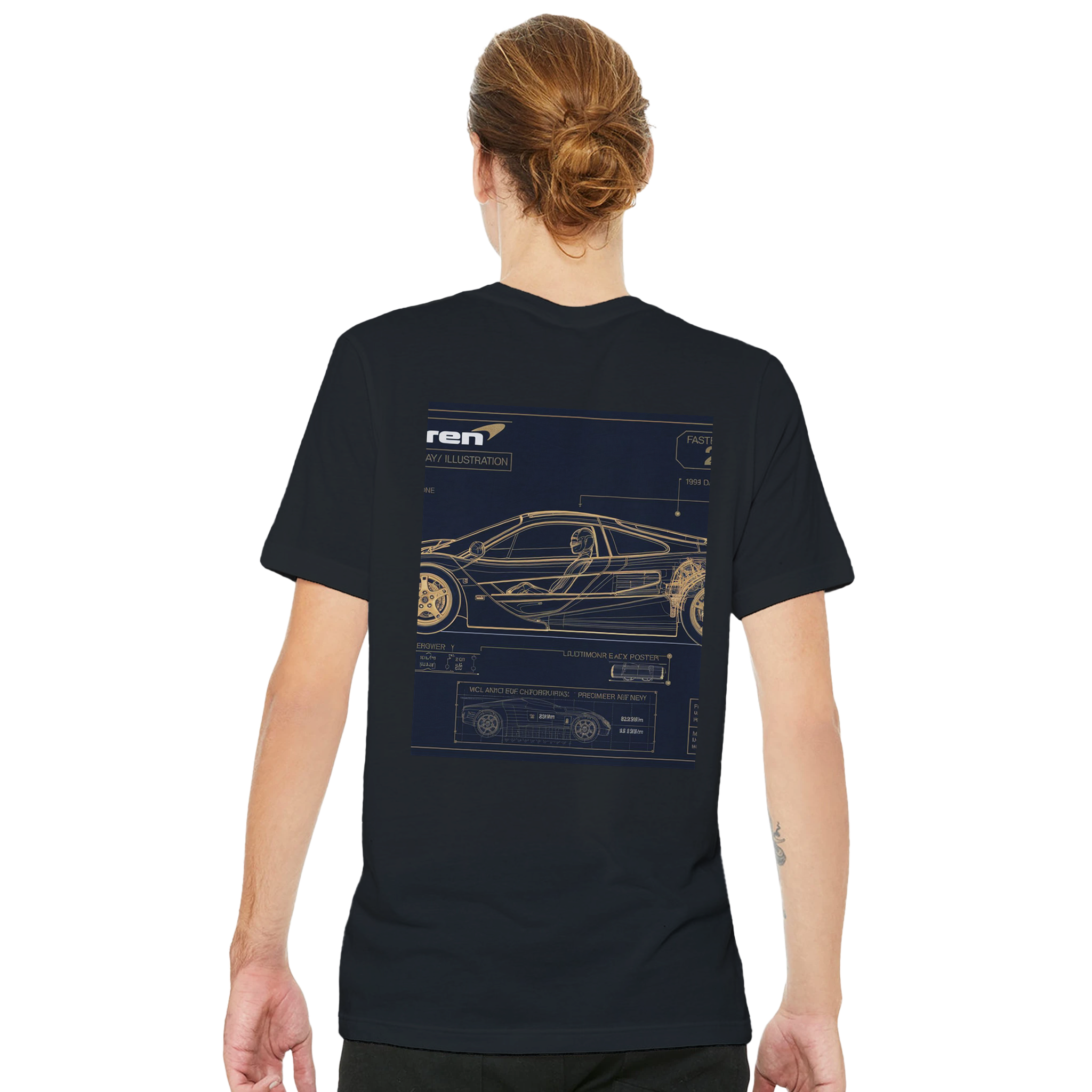 Mclaren F1 Blueprint Navy Gold UK Gift T-Shirt — detail view | Wild Thread Co