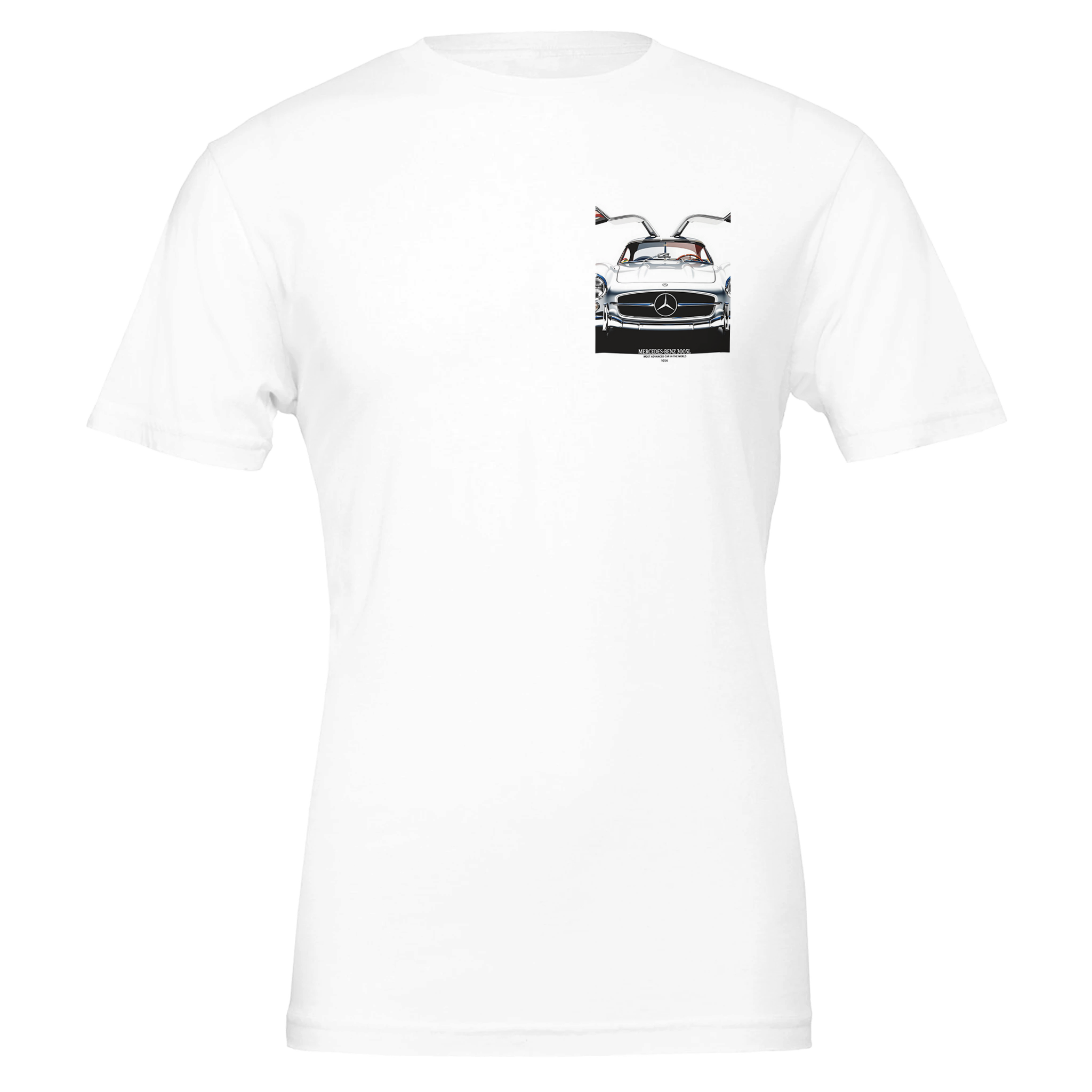 Mercedes 300sl Gullwing Open Silver T-Shirt — detail view | Wild Thread Co